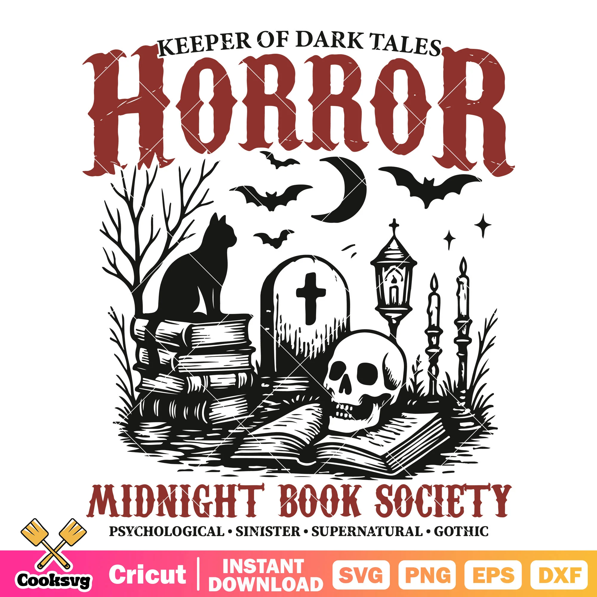Horror midnight book society svg, horror halloween svg, midnight book svg