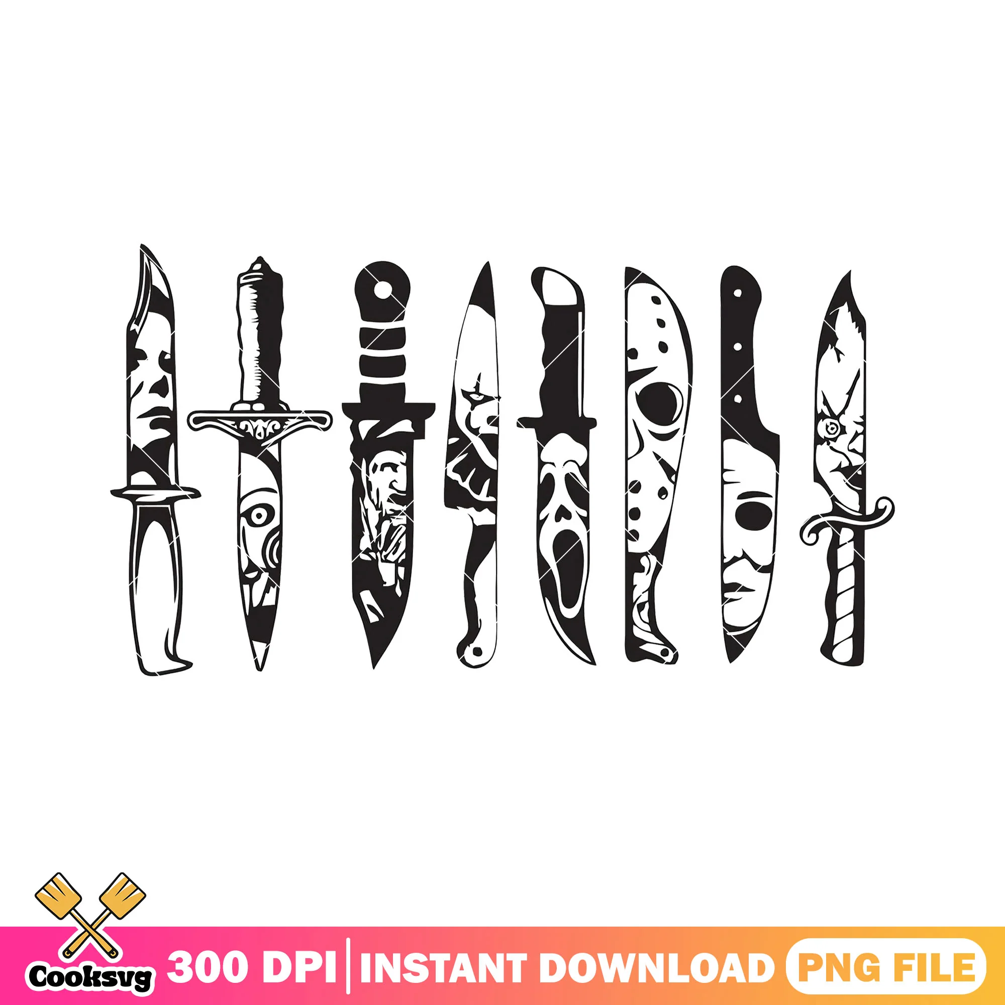 Horror movie characters in knives png, halloween movie characters png