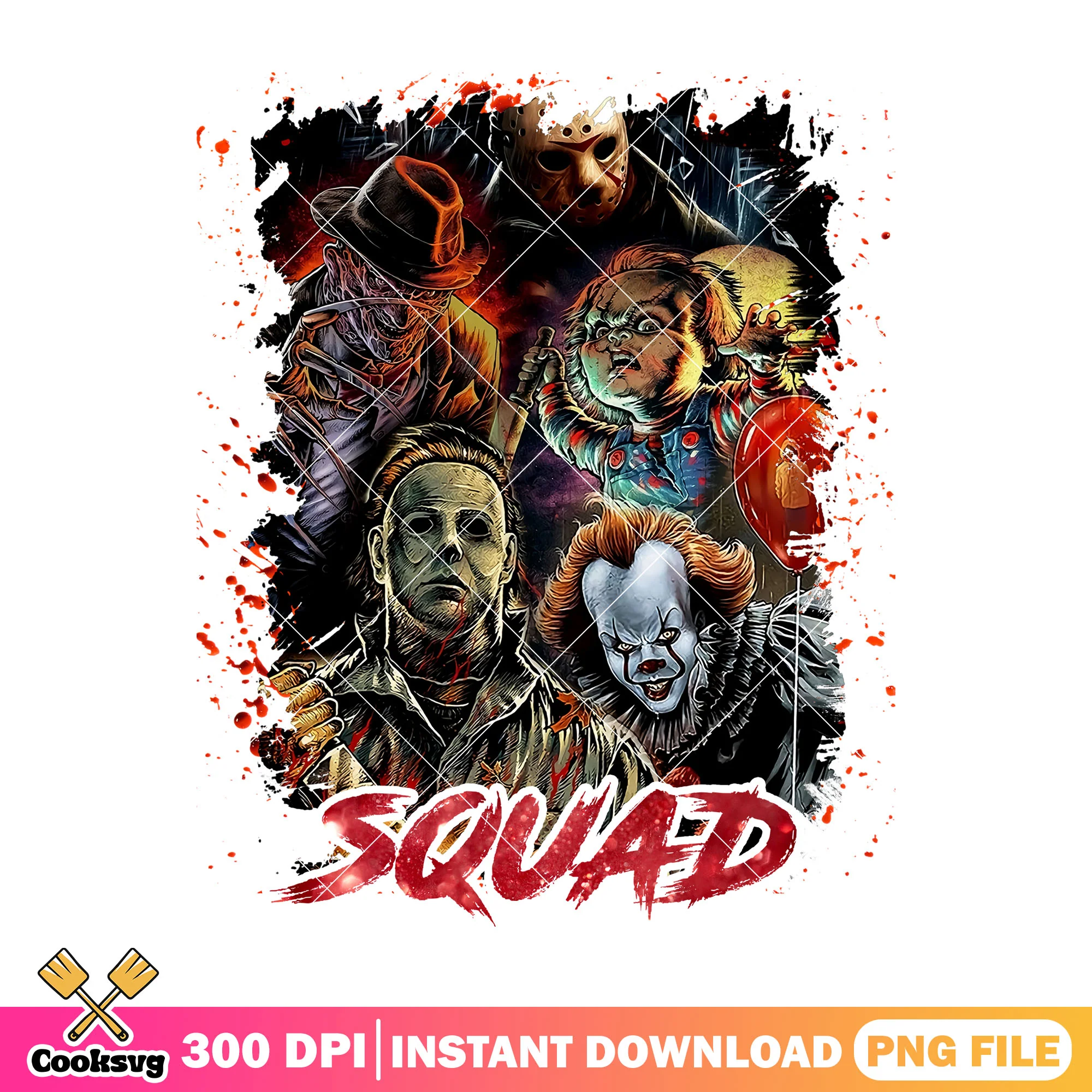 Horror movie killers squad design png, horror halloween films png