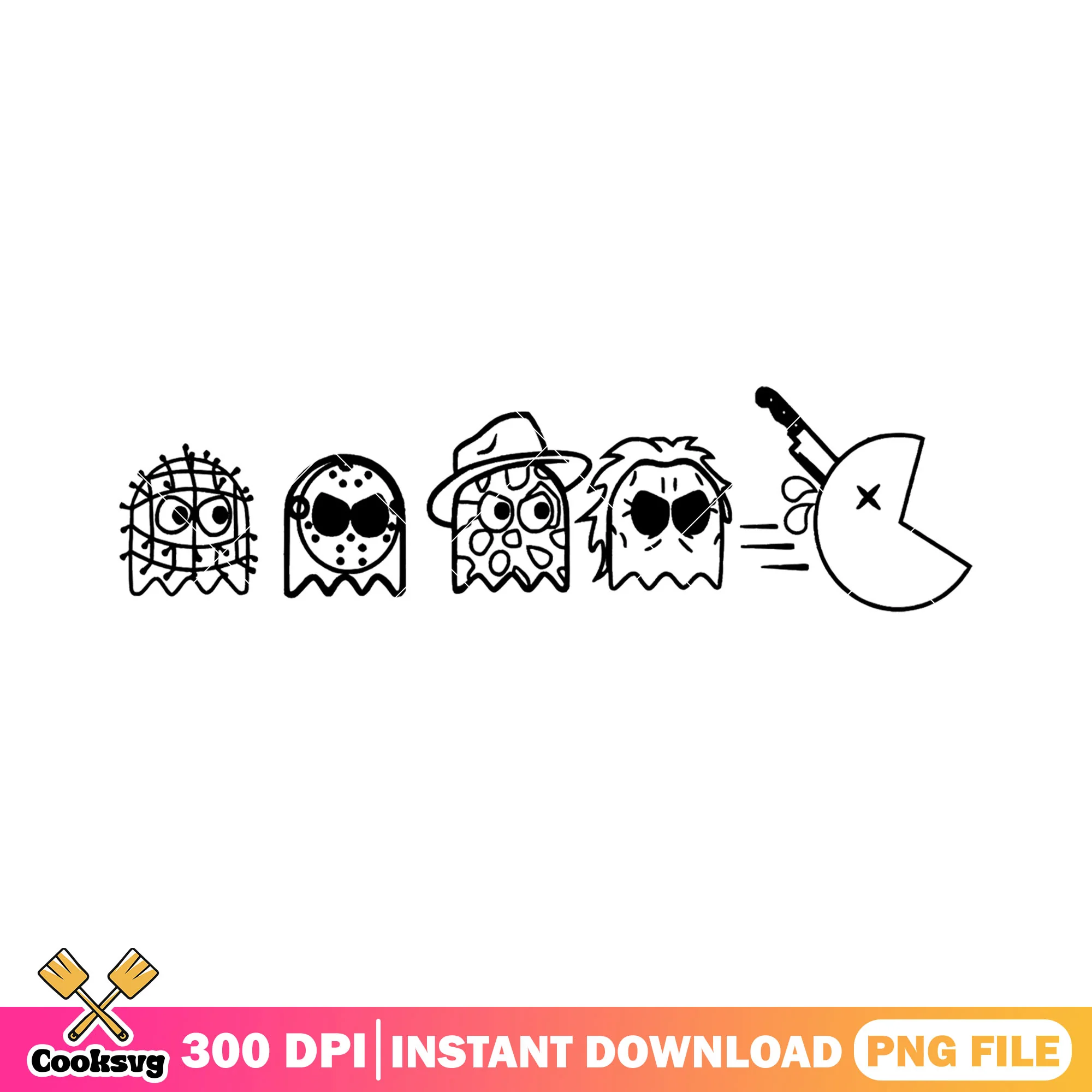 Horror pacman drawing design png, cute pacman png, horror movie png