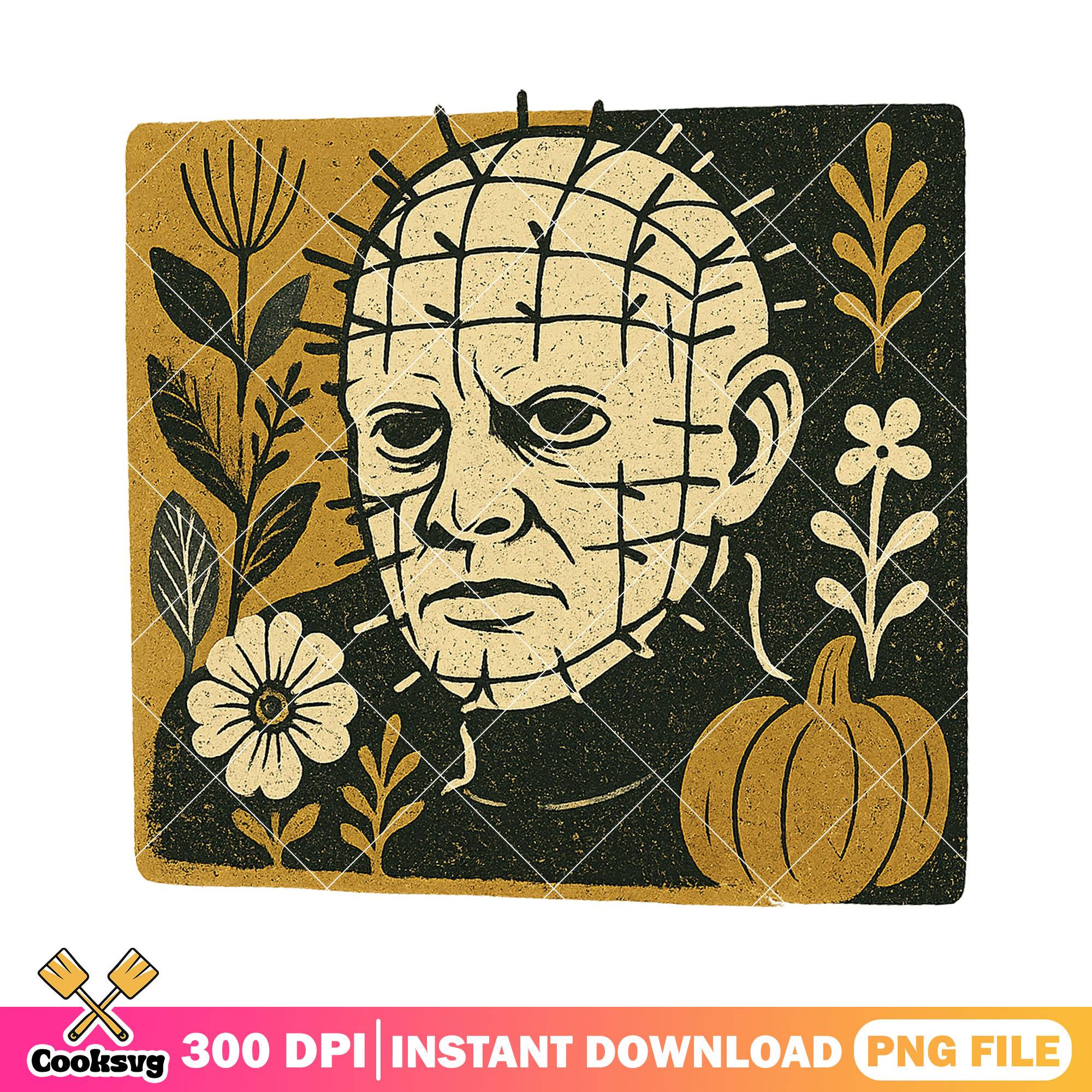 Horror pinhead scary png, scary pinhead png, halloween colors png