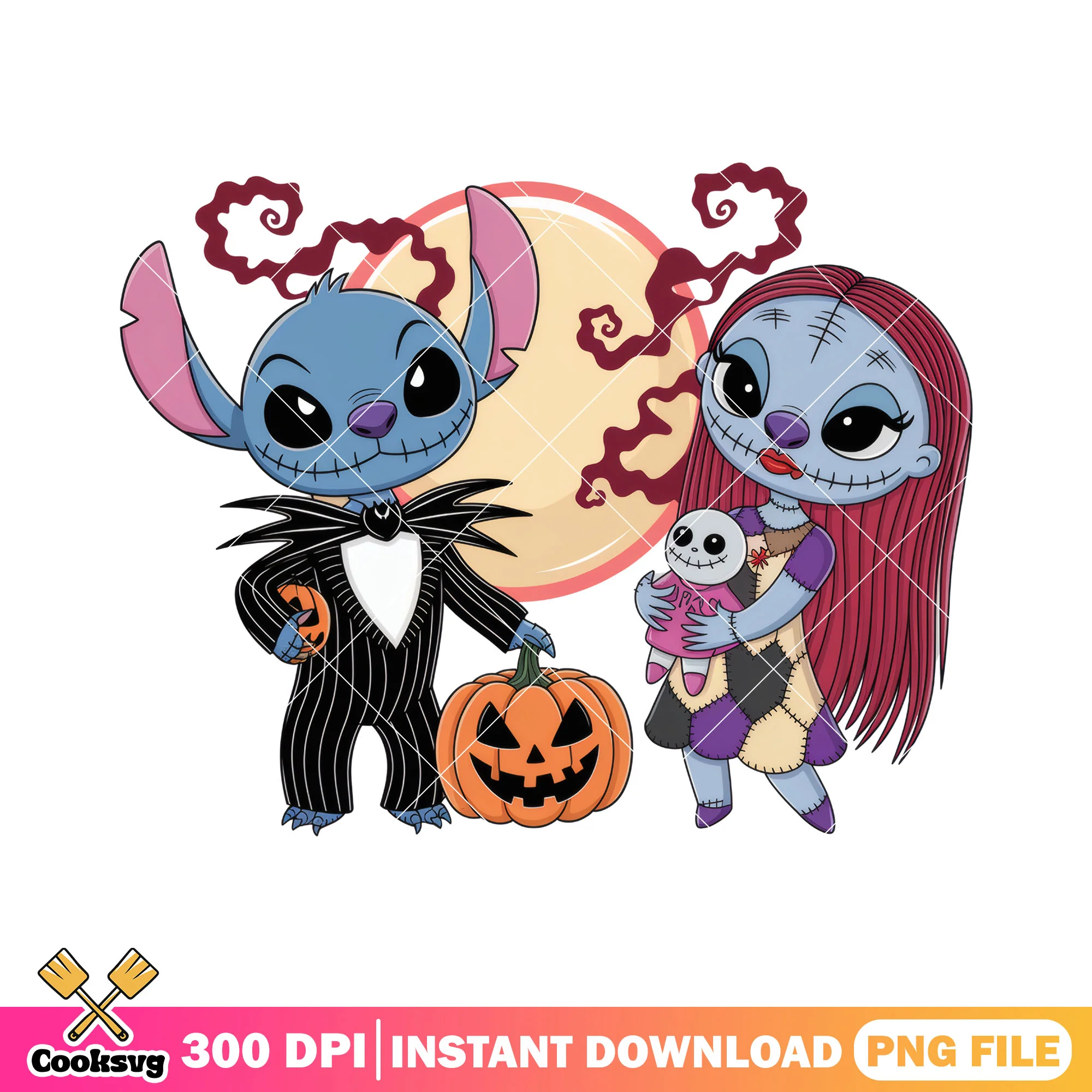 Horror stitch with love png, halloween horror png, stitch scary png