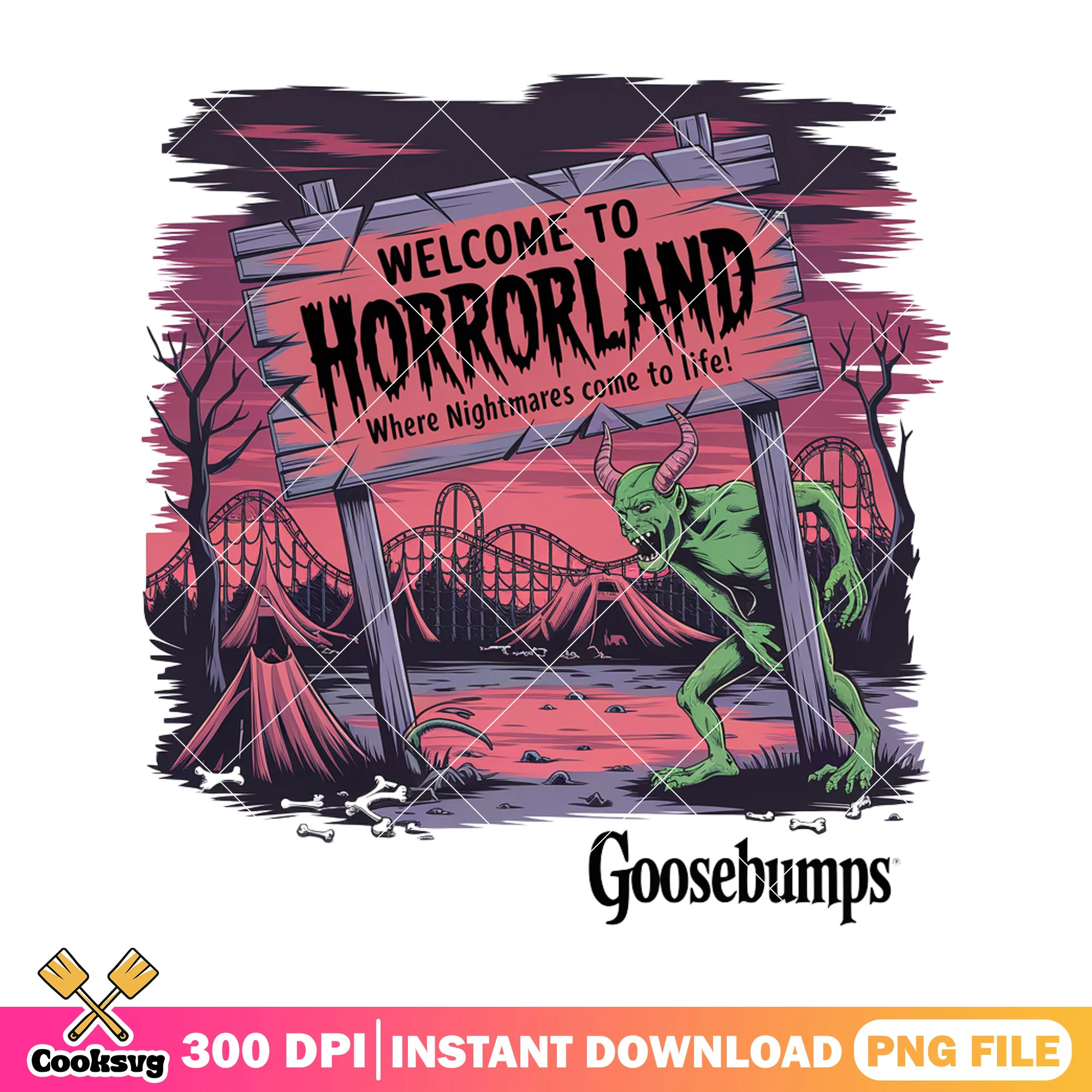 Horrorland welcome png, happy halloween png, halloween land png