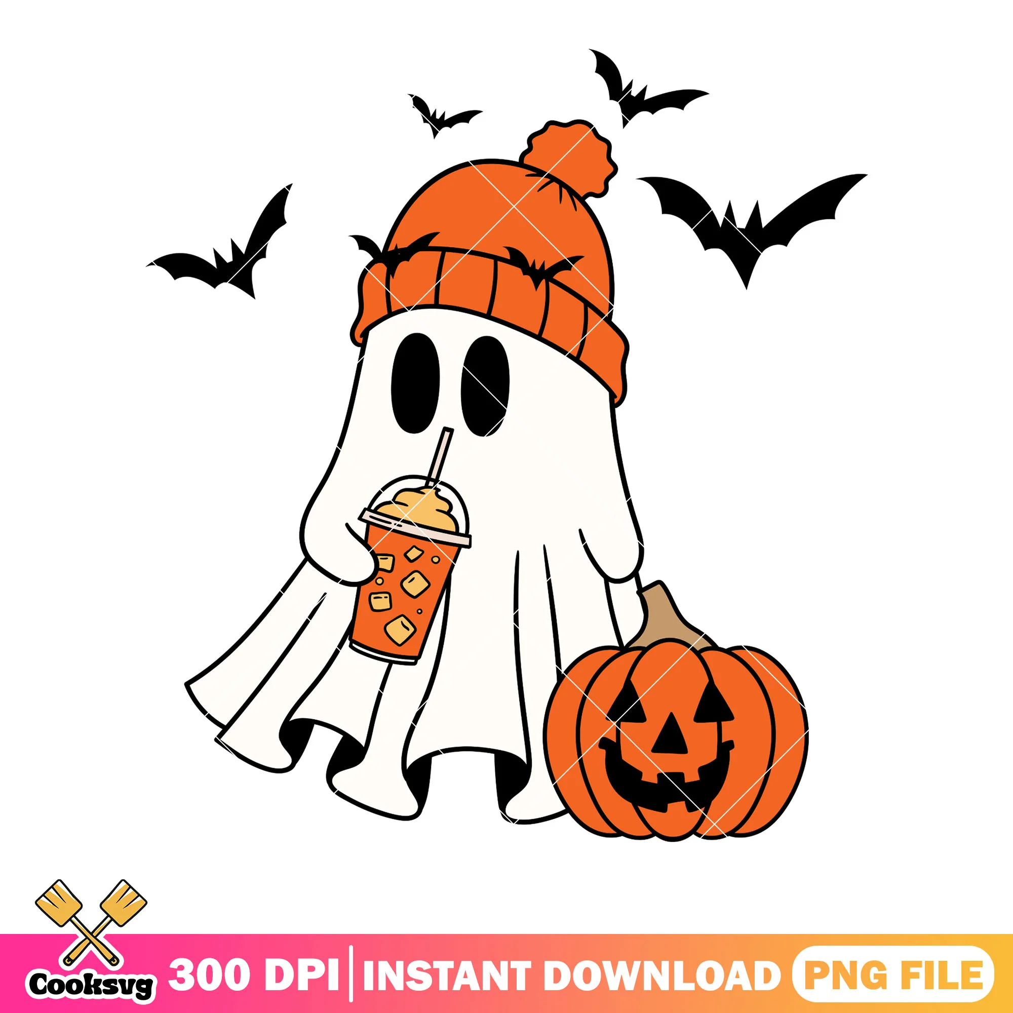 Hot chocolate baby ghost png, jack o lantern png, halloween scary png