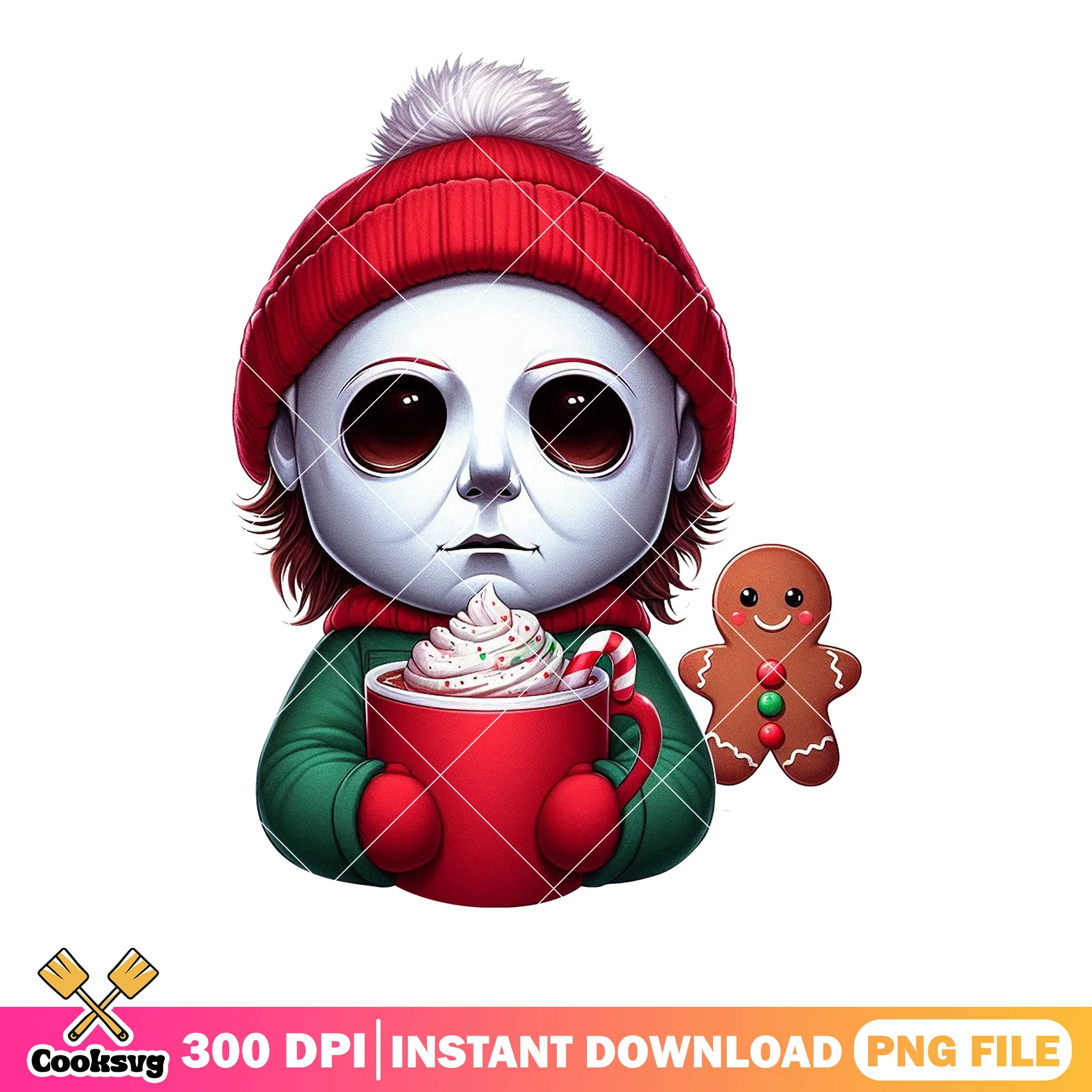 Hot cocoa micheal myers png, merry christmas png, halloween movies png