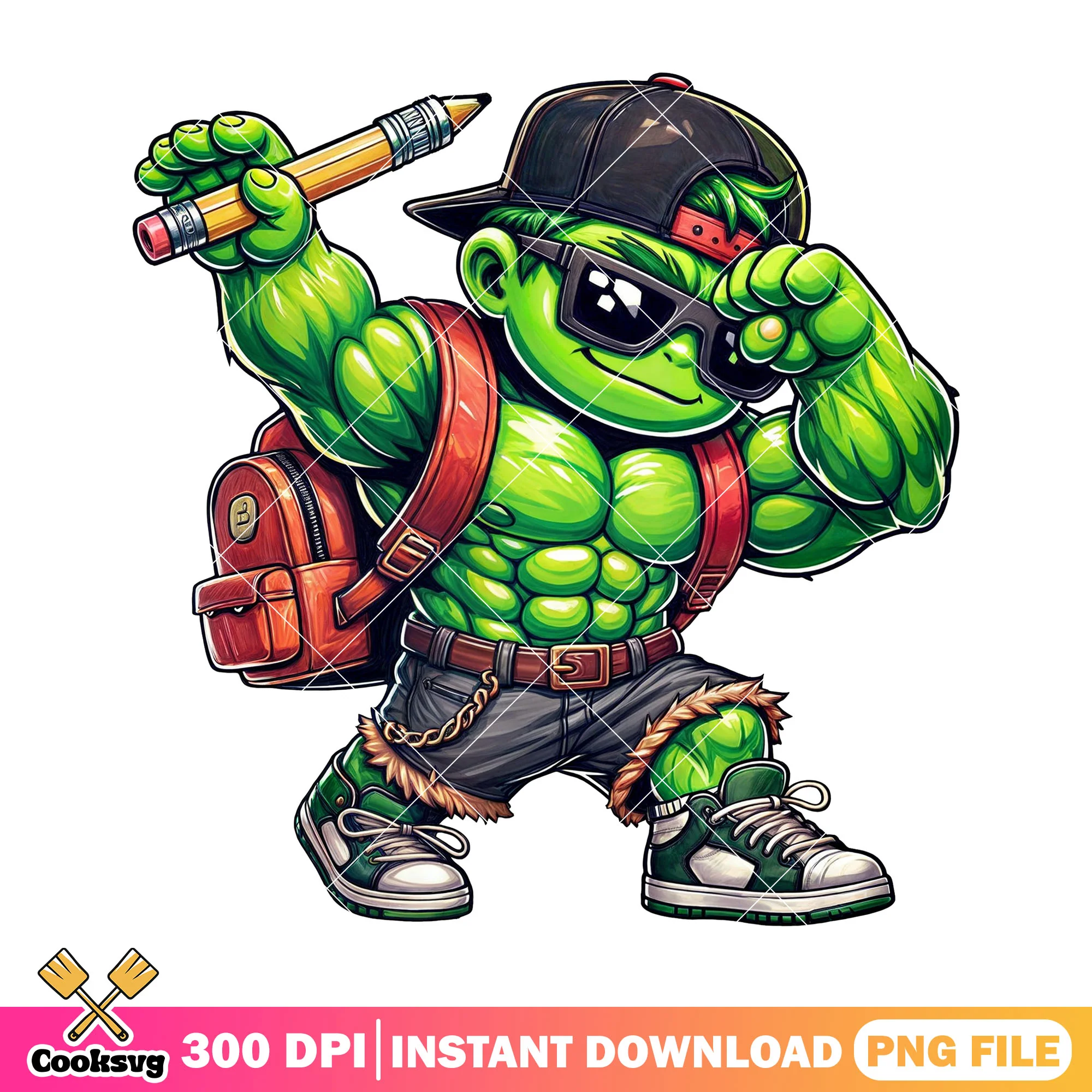 Hulk back to school png, going back to school png, marvel character png