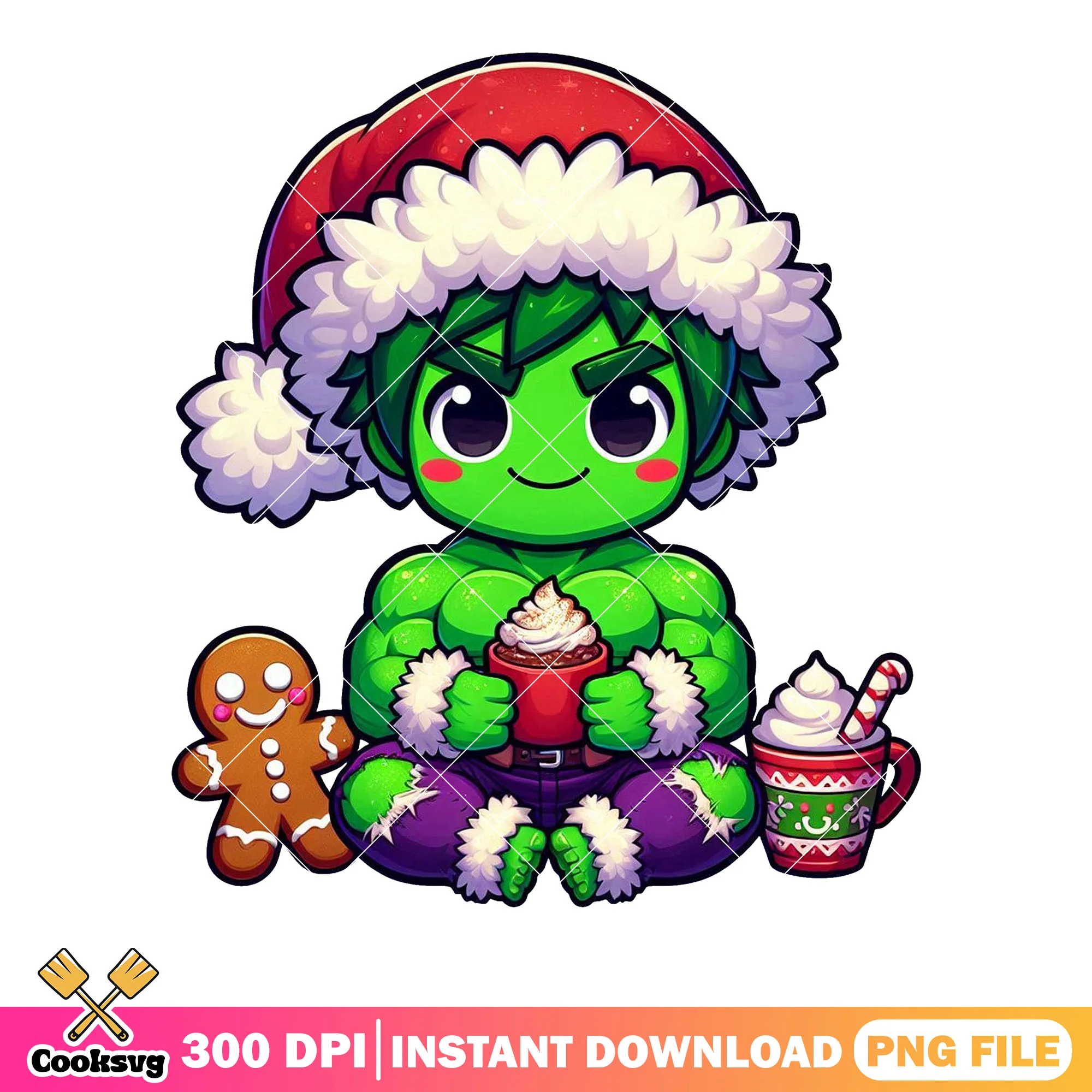 Hulk hogan christmas png, hulk ornament png, hulk hot drink png