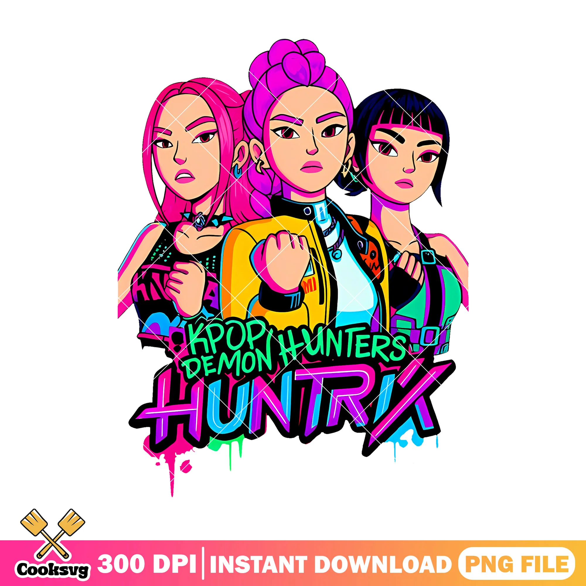 Huntrix band vibrant design png, huntrix kpop png, huntrix band png