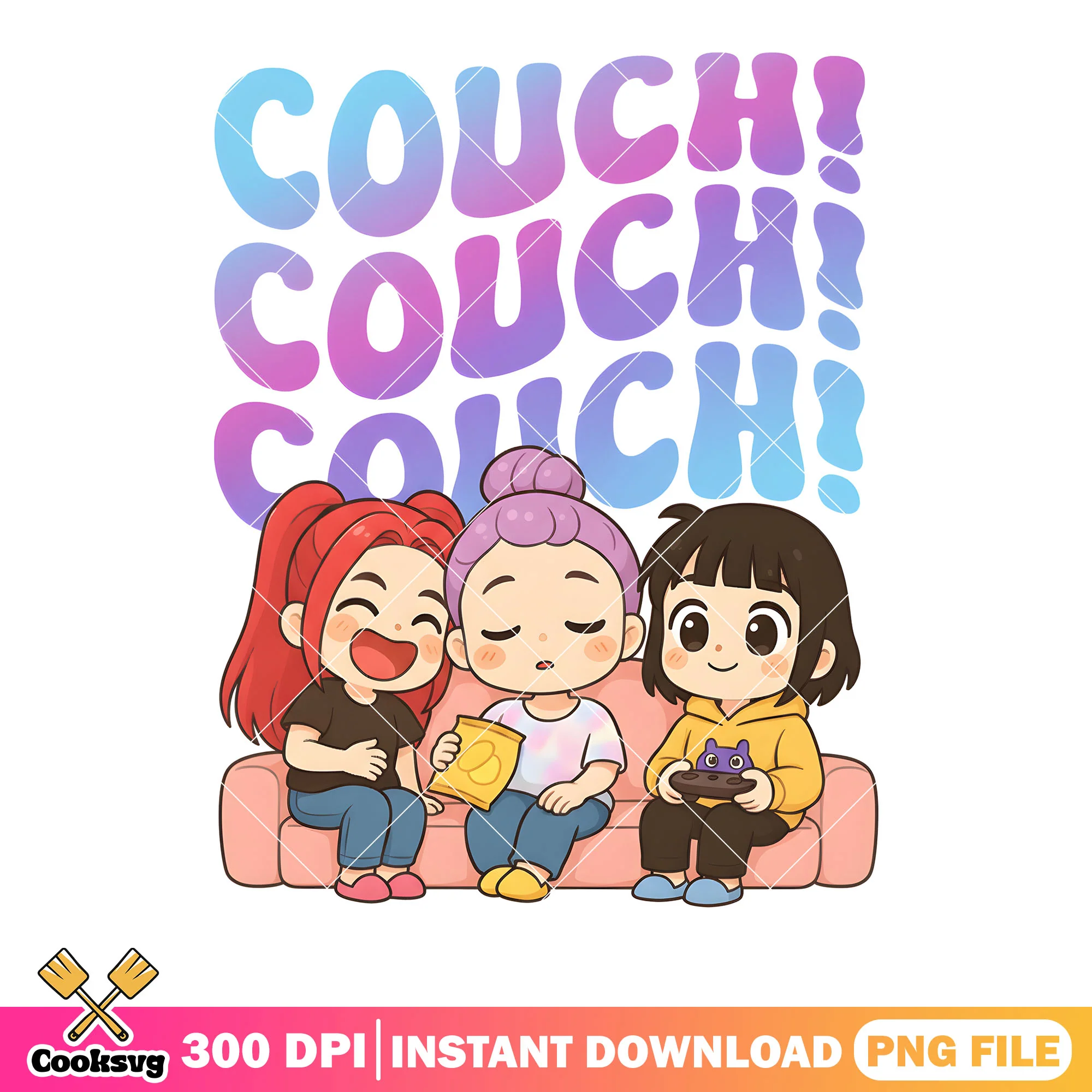 Huntrix chibi couch png, huntrix chibi png, cute huntrix png