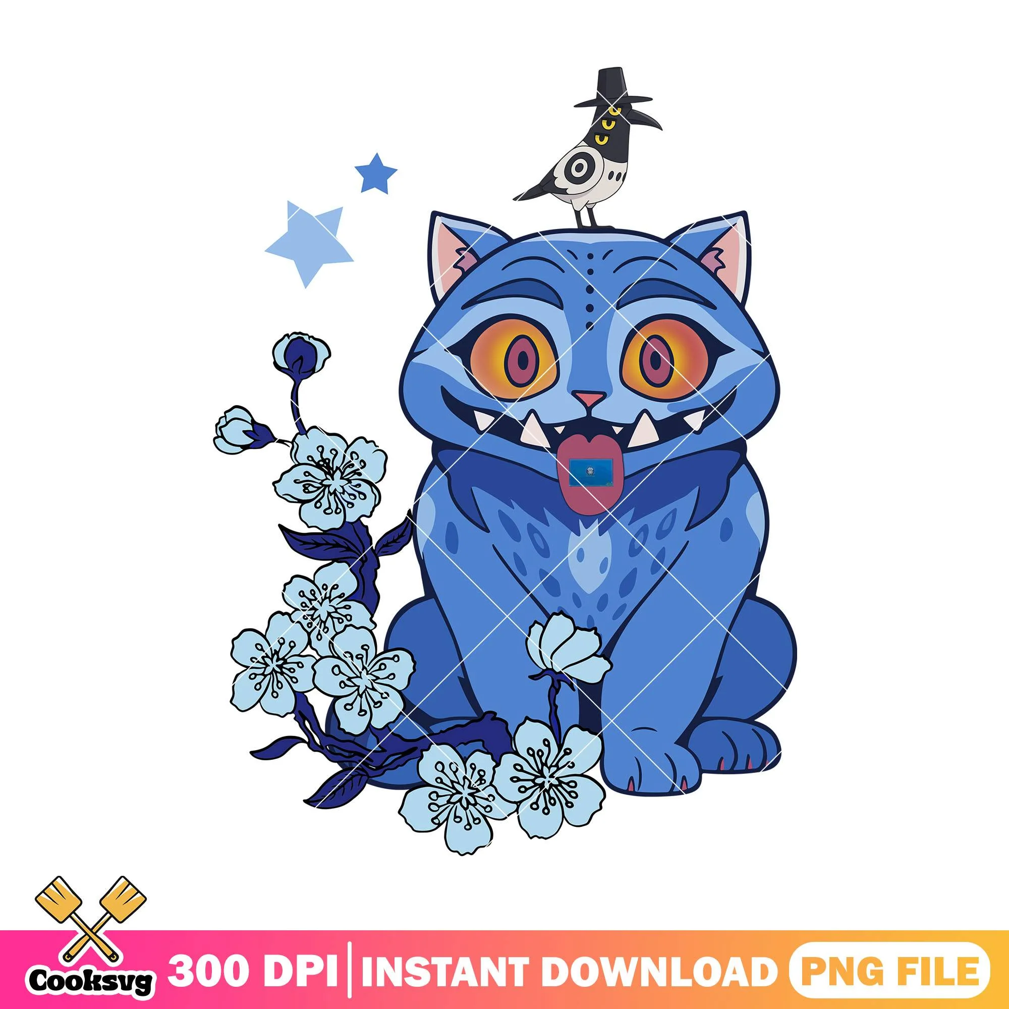 Huntrix derpy tiger floral png, derpy demon png, demon hunters png