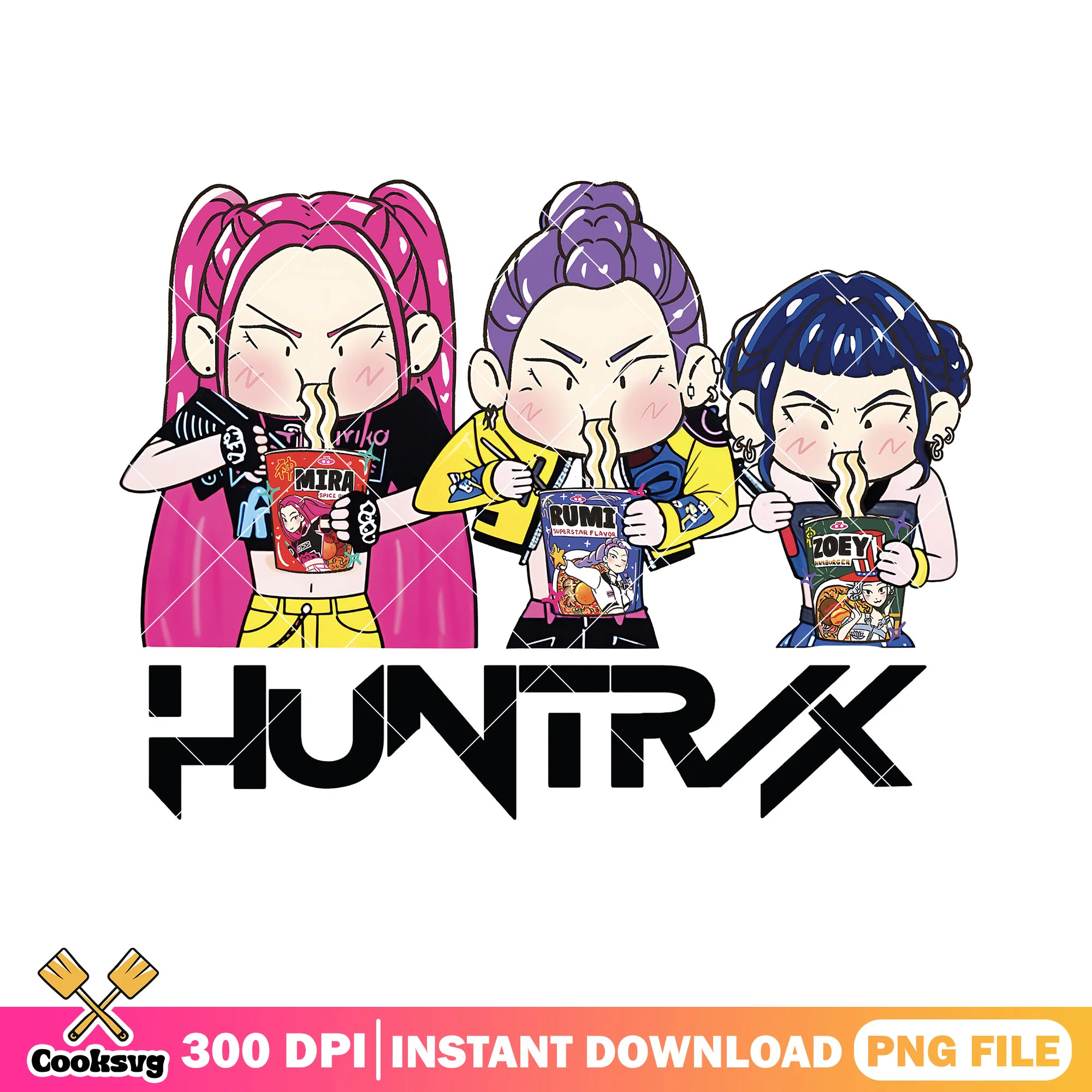 Huntrix eating ramyeon png, huntrix ramyeon png, kpop huntrix png