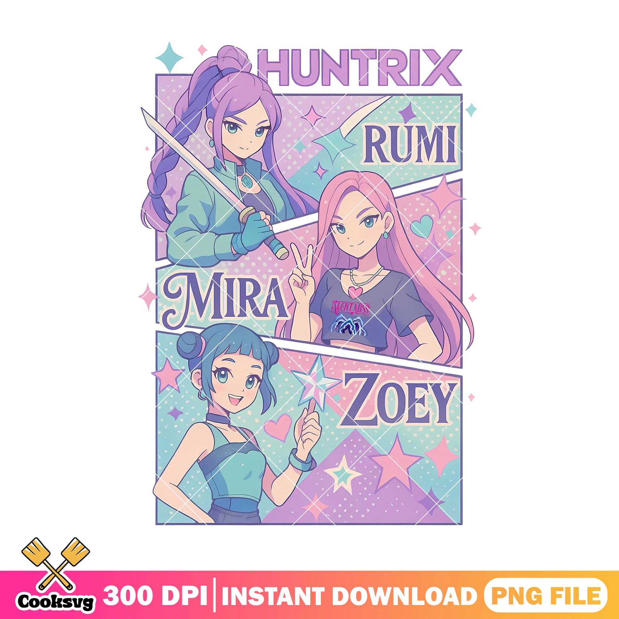 Huntrix girl anime style png, kpop huntrix png, kpop demon hunters png