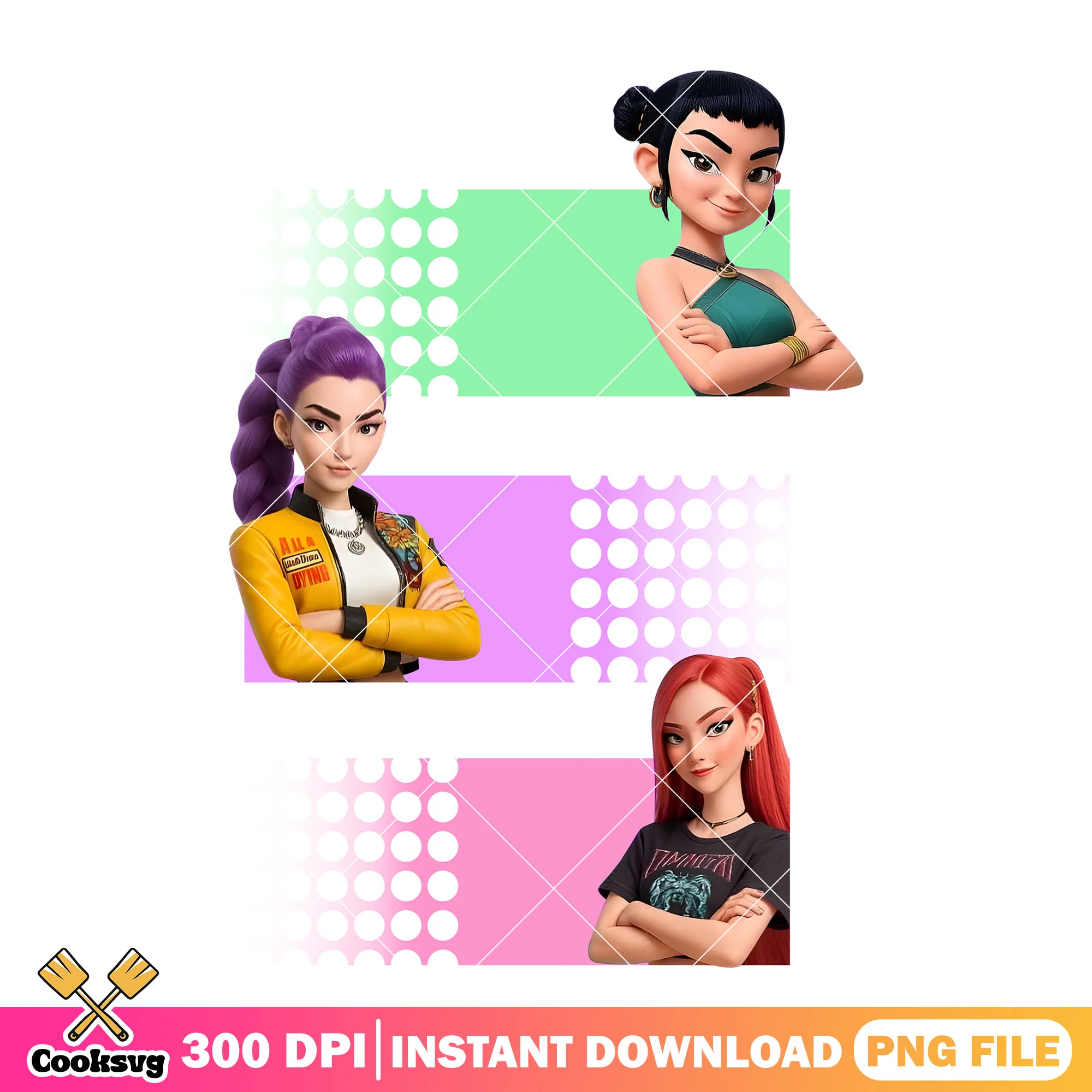 Huntrix girl represent color png, kpop netflix png, huntrix band png