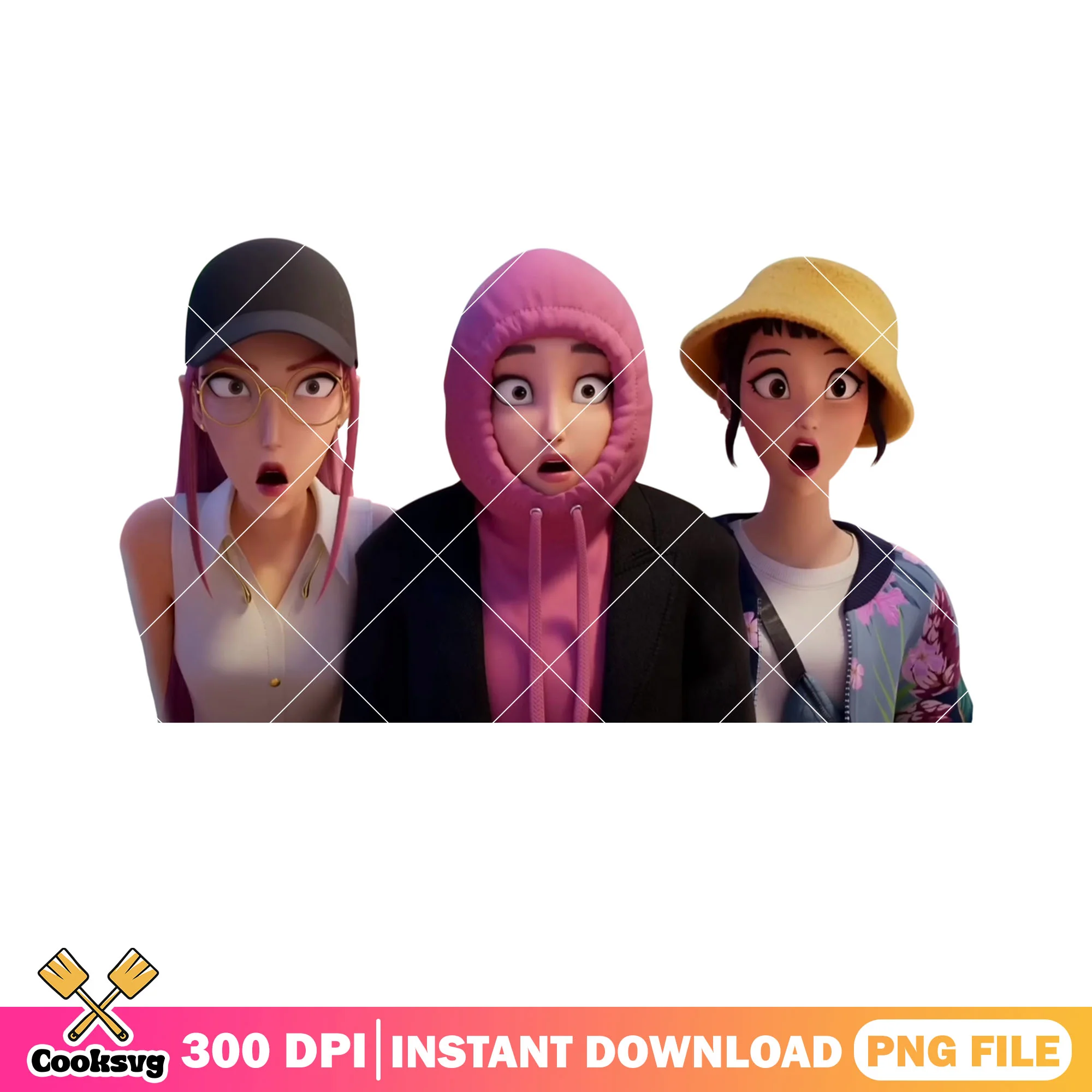 Huntrix girls shocked png, rumi face shocked png, meme huntrix png