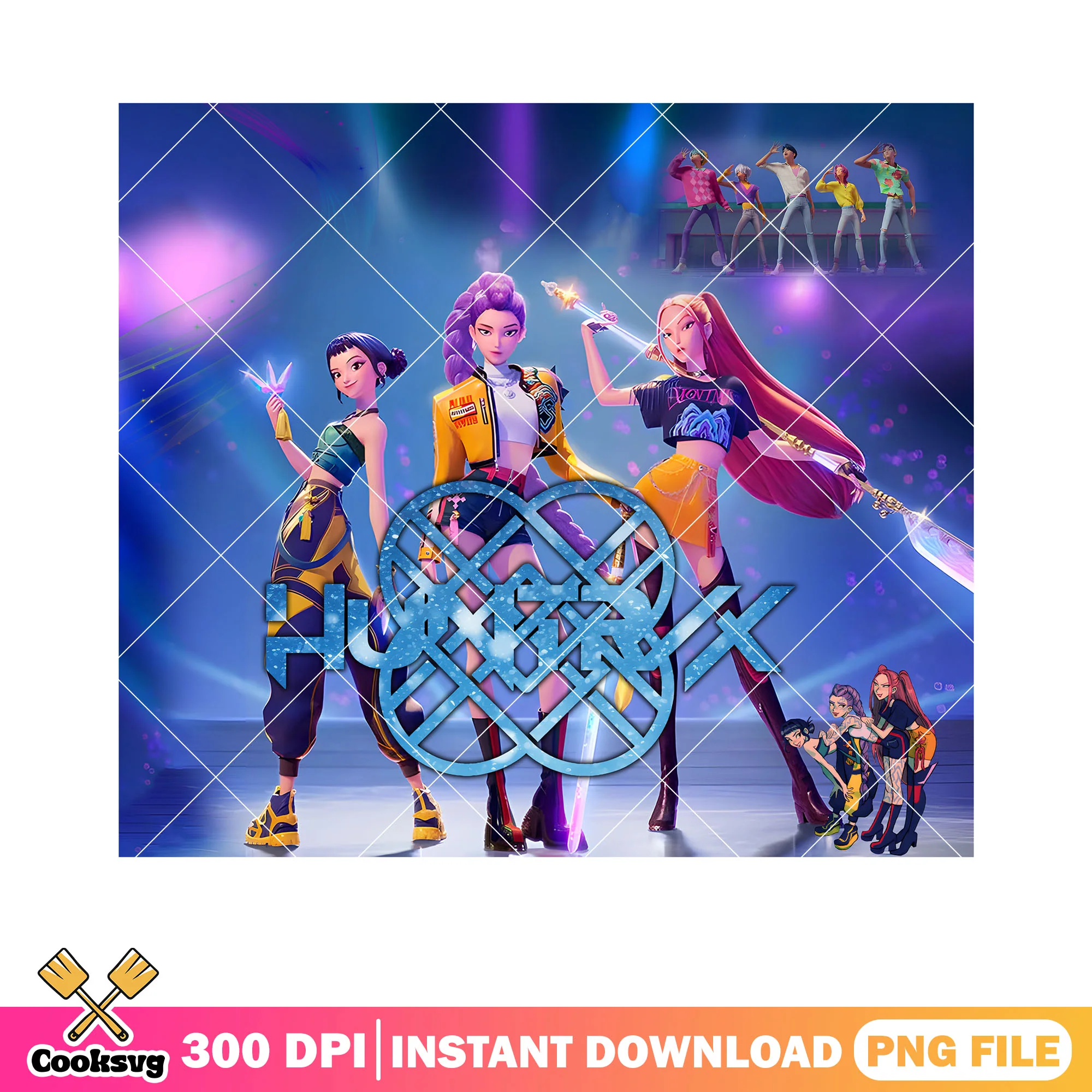 Huntrix kill the demon png, huntrix girls png, saja boys band png