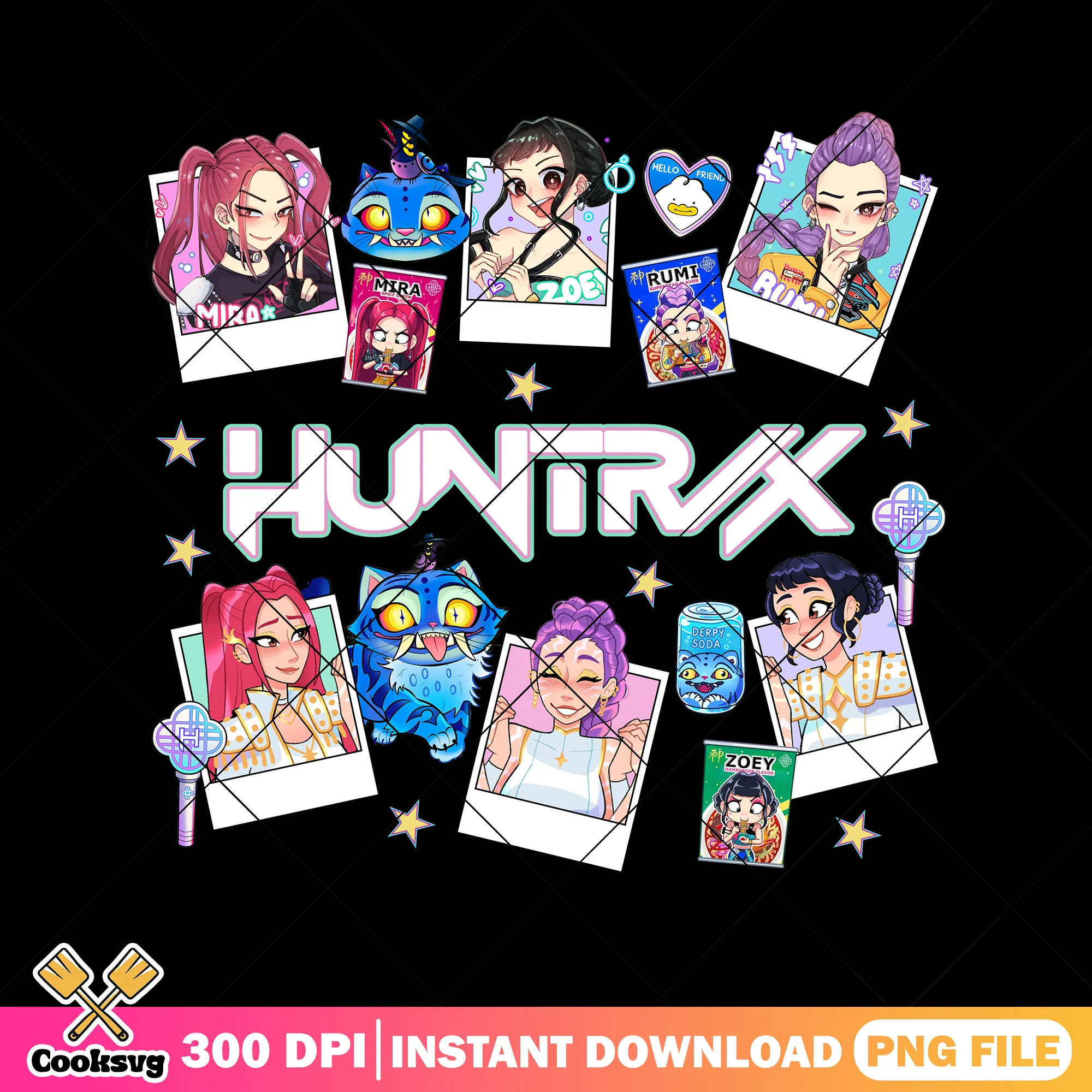Huntrix Polaroid Style png, huntrix band png, huntrix girl png