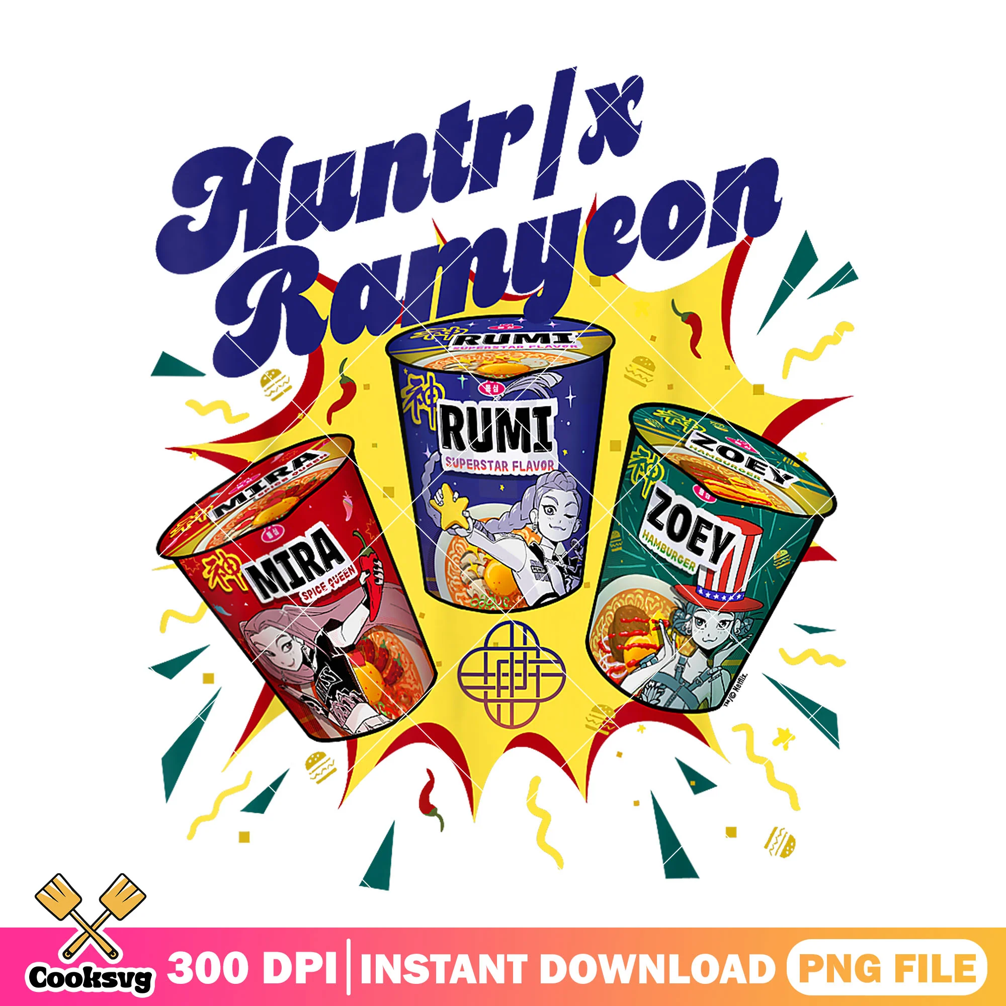 Huntrix ramyeon ads png, huntrix ramyeon png, huntrix band png