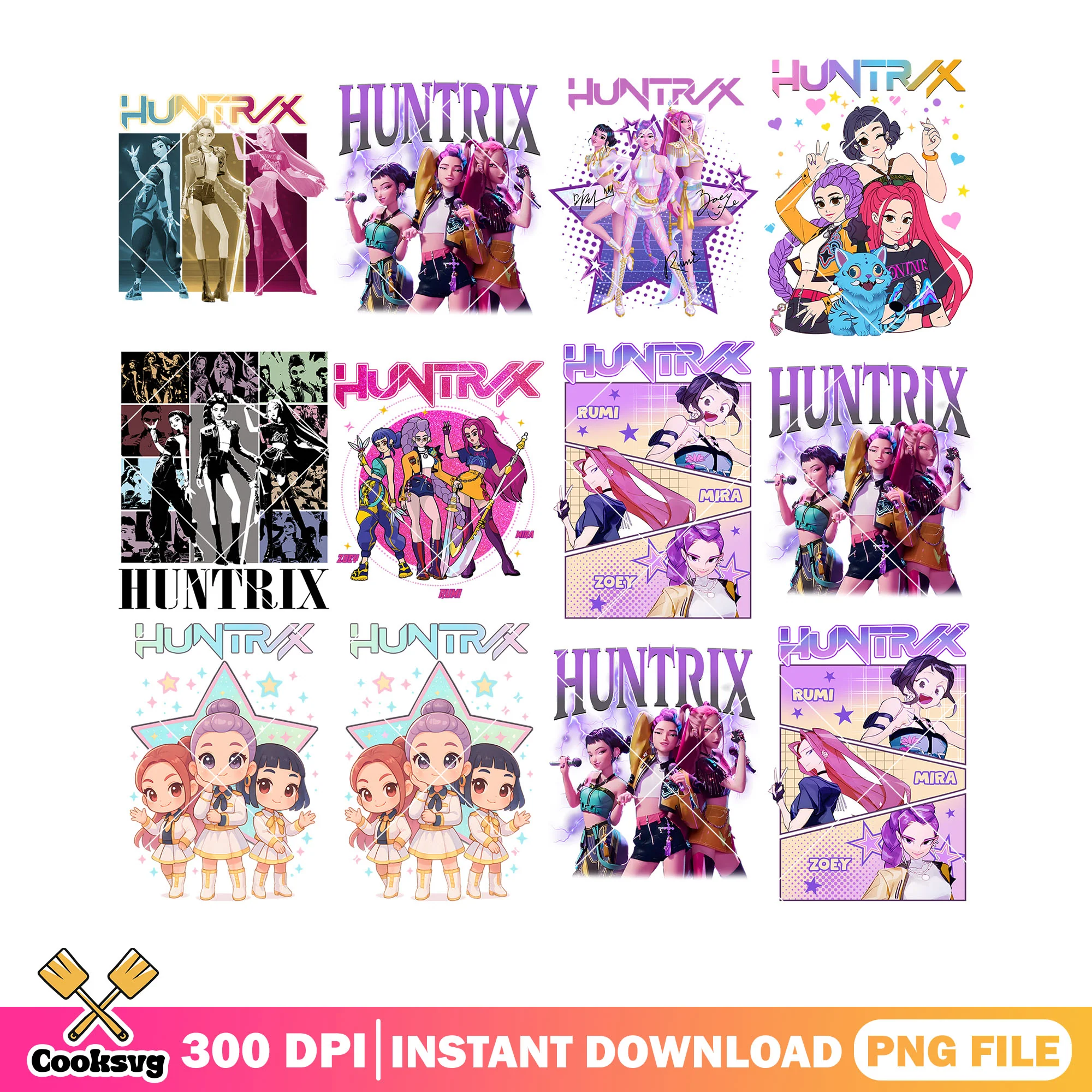 Huntrix slay girl bundle png, kpop huntrix png, huntrix members png
