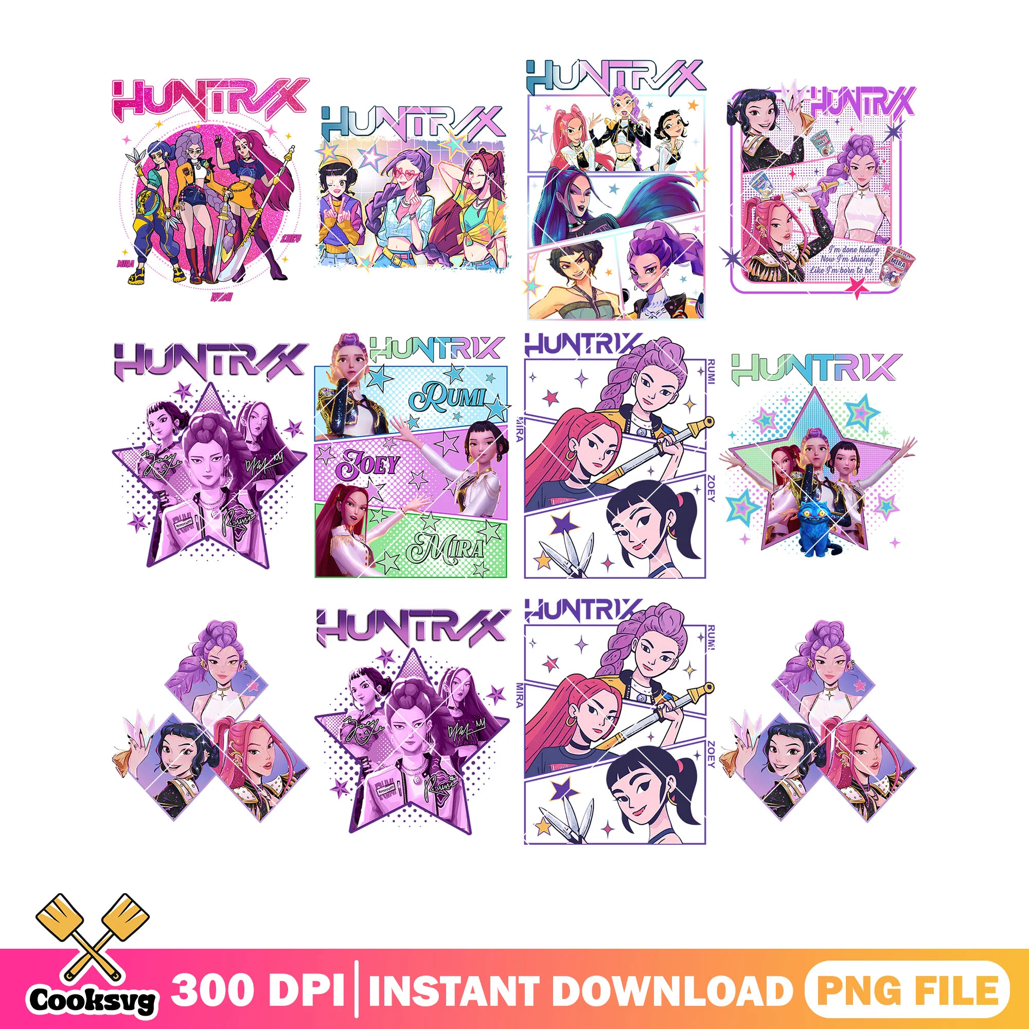 Huntrix star png bundle, huntrix movie png, huntrix songs png