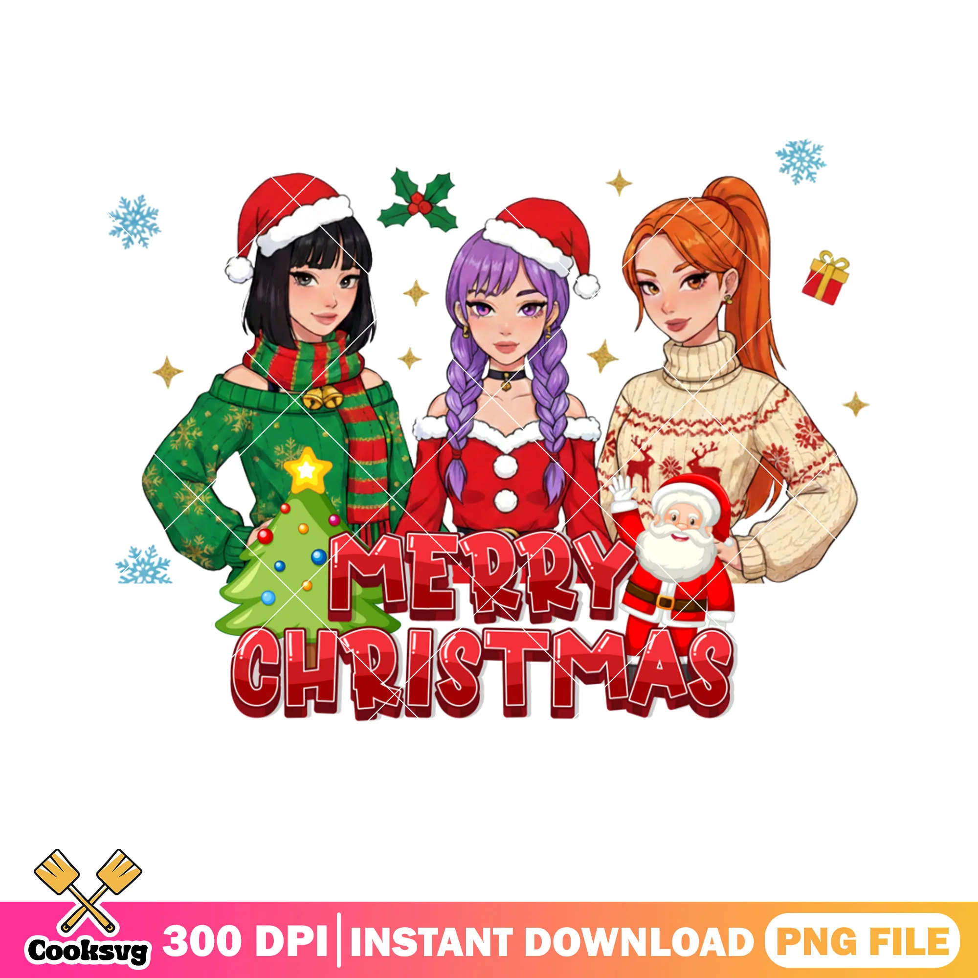 Huntrix team noel png, Mery christmas png, kpop demon hunters png