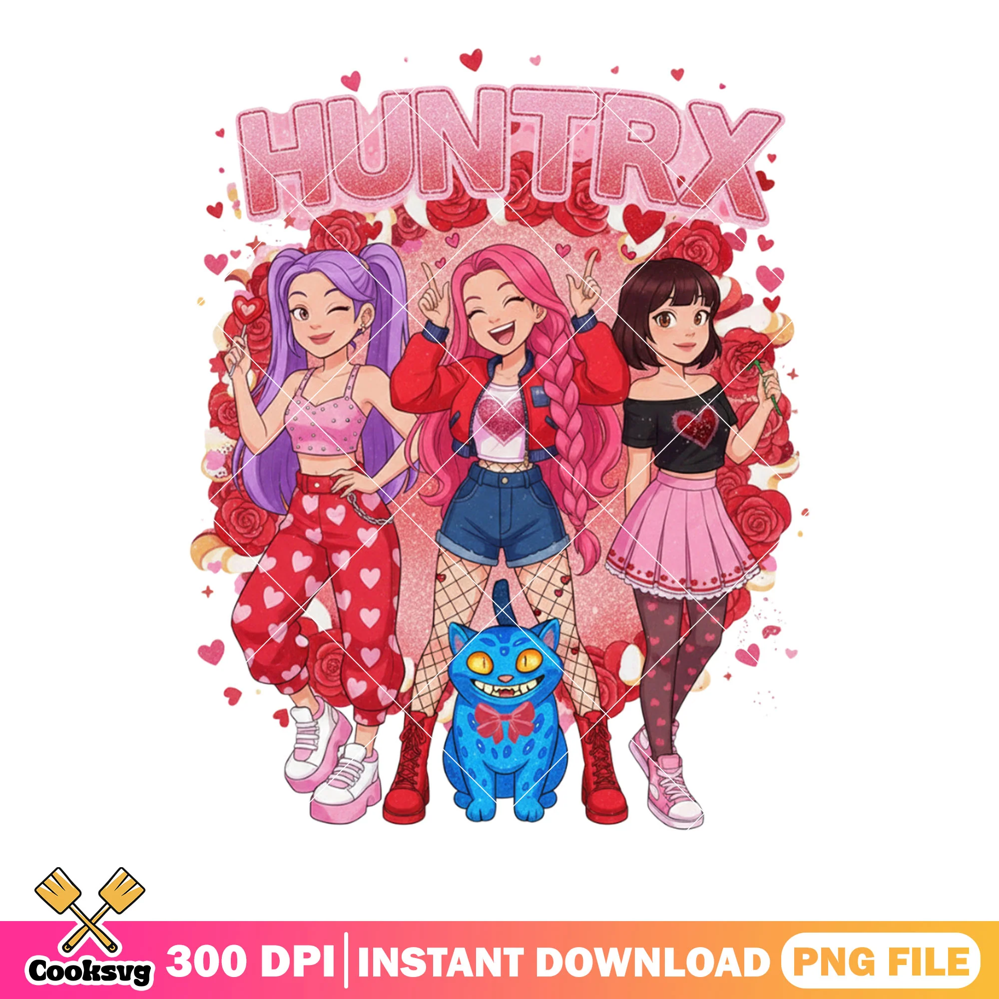 Huntrix valentines poster png, valentines png, kpop demon hunters png