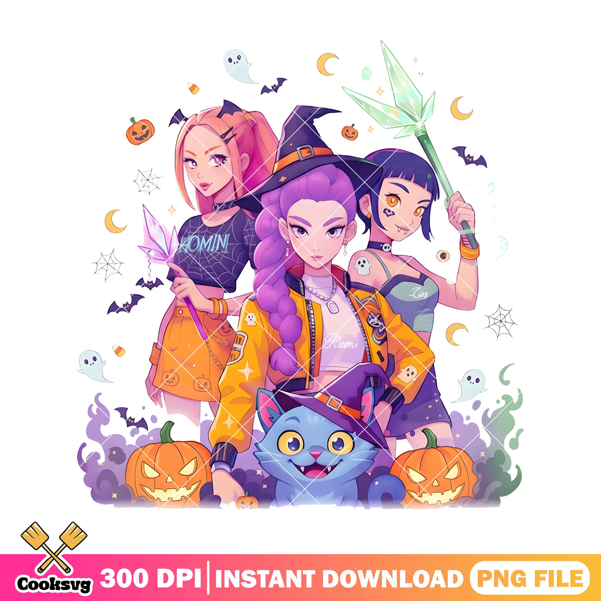 Huntrix witches hat png, wicker pumpkin png,Kpop halloween png