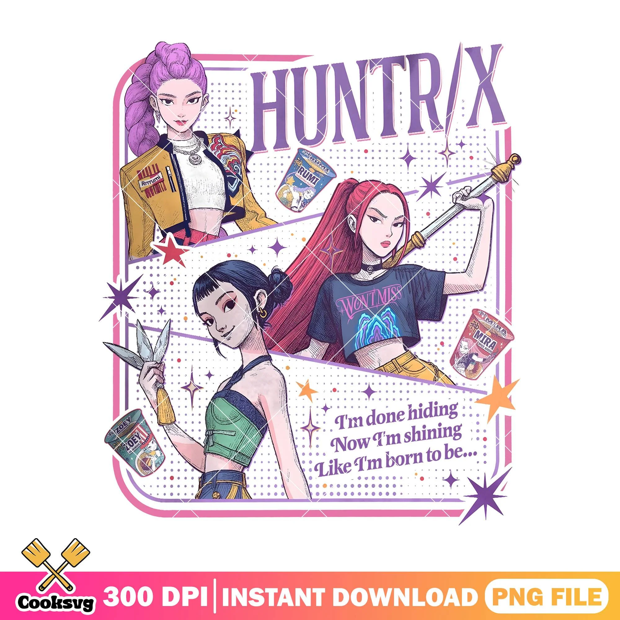Huntrix x hungry png, huntrix ramyeon png, rumi huntrix png