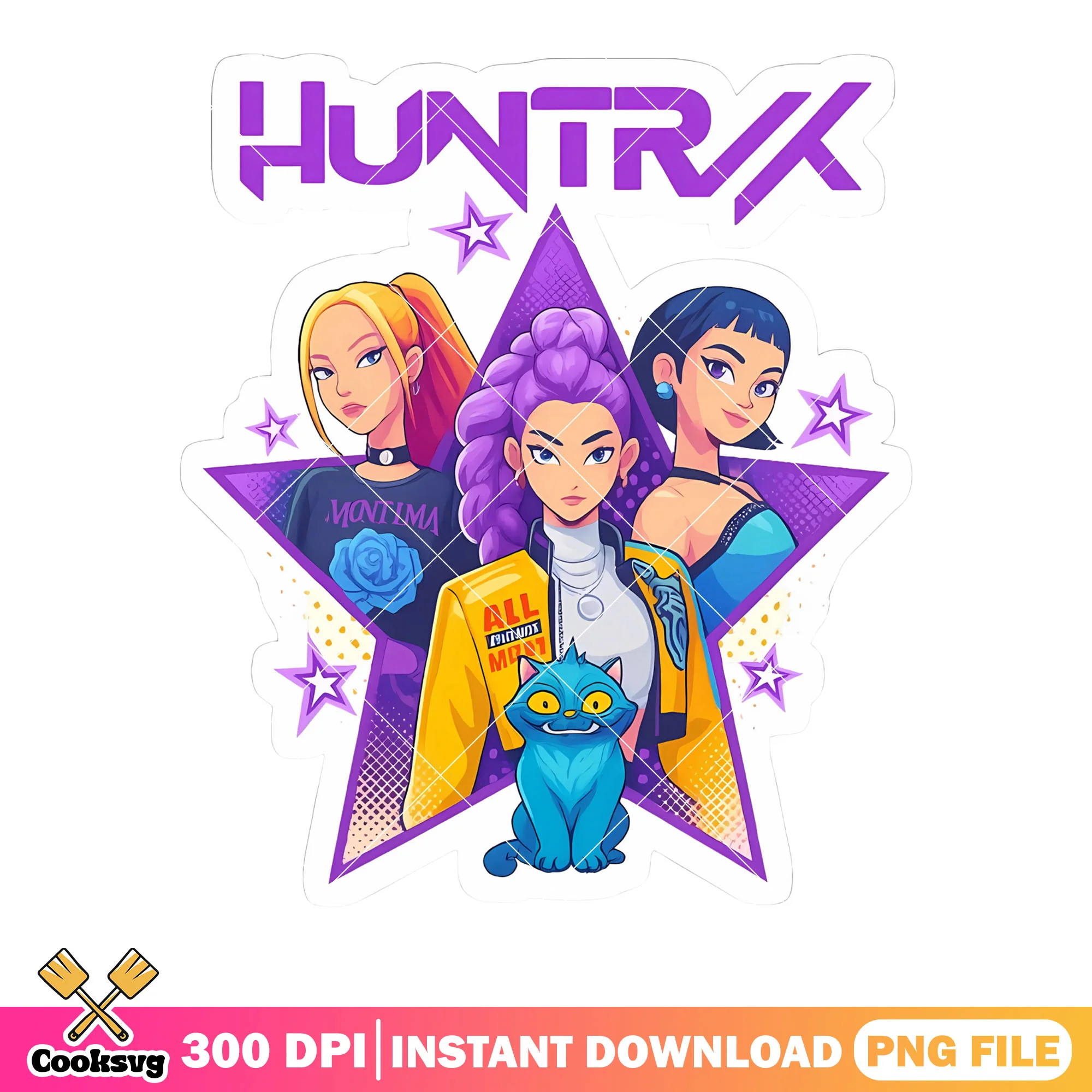 Huntrx kpop sticker png, logo mira rumi png, anime sticker png