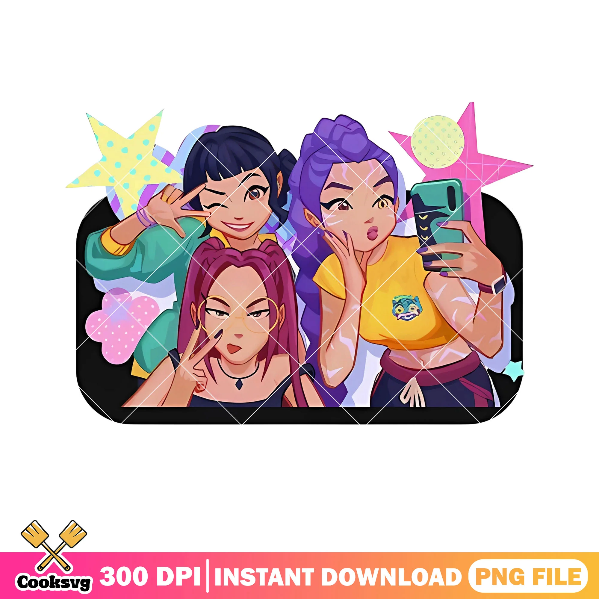 Huntrx mira rumi zoey png, girls selfie anime png, poster selfie png