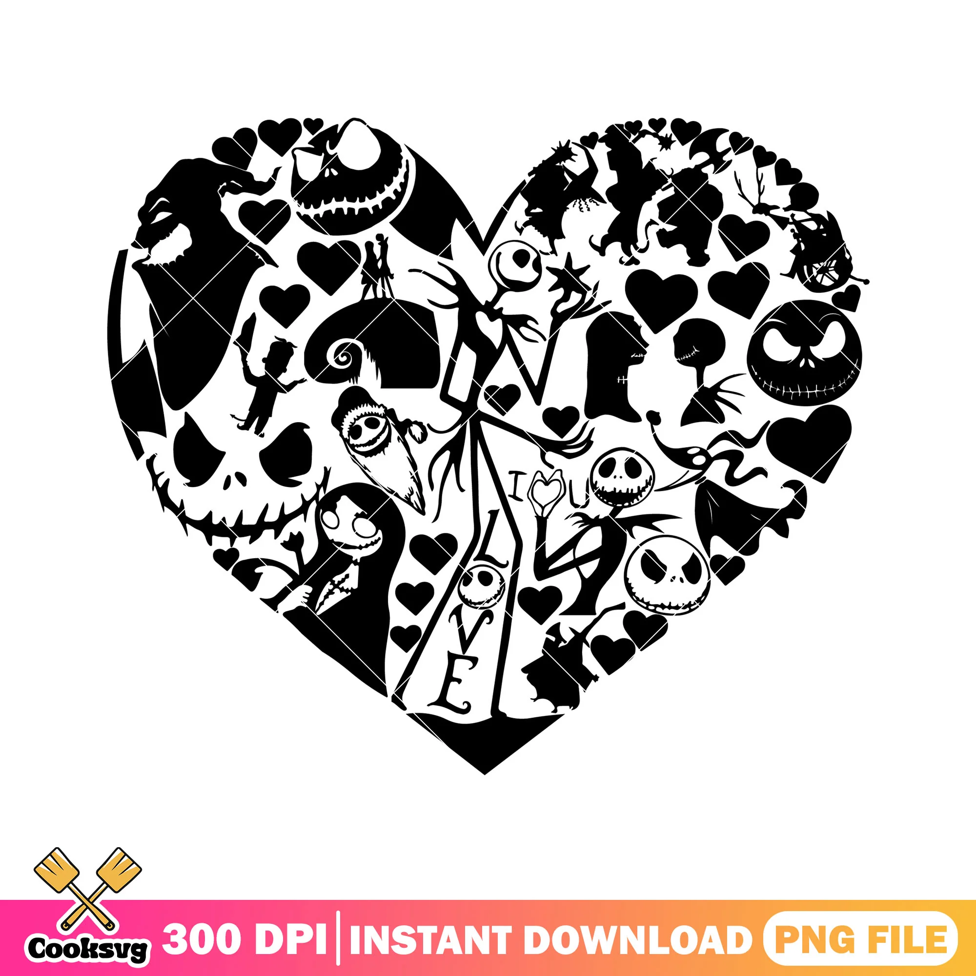 I love you sally png, halloween art png, jack and sally png