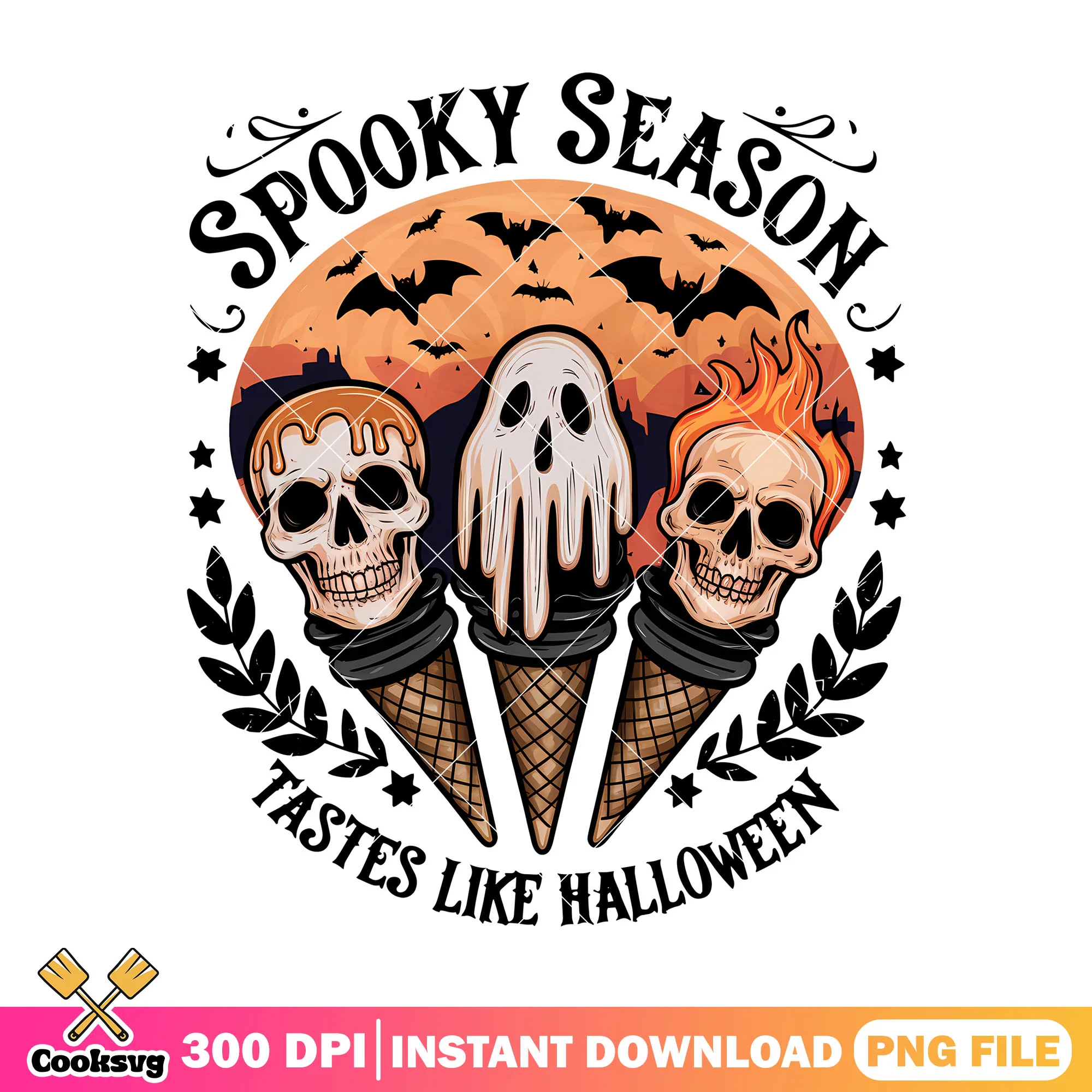 Ice cream spooky png, halloween vintage png, horror characters png
