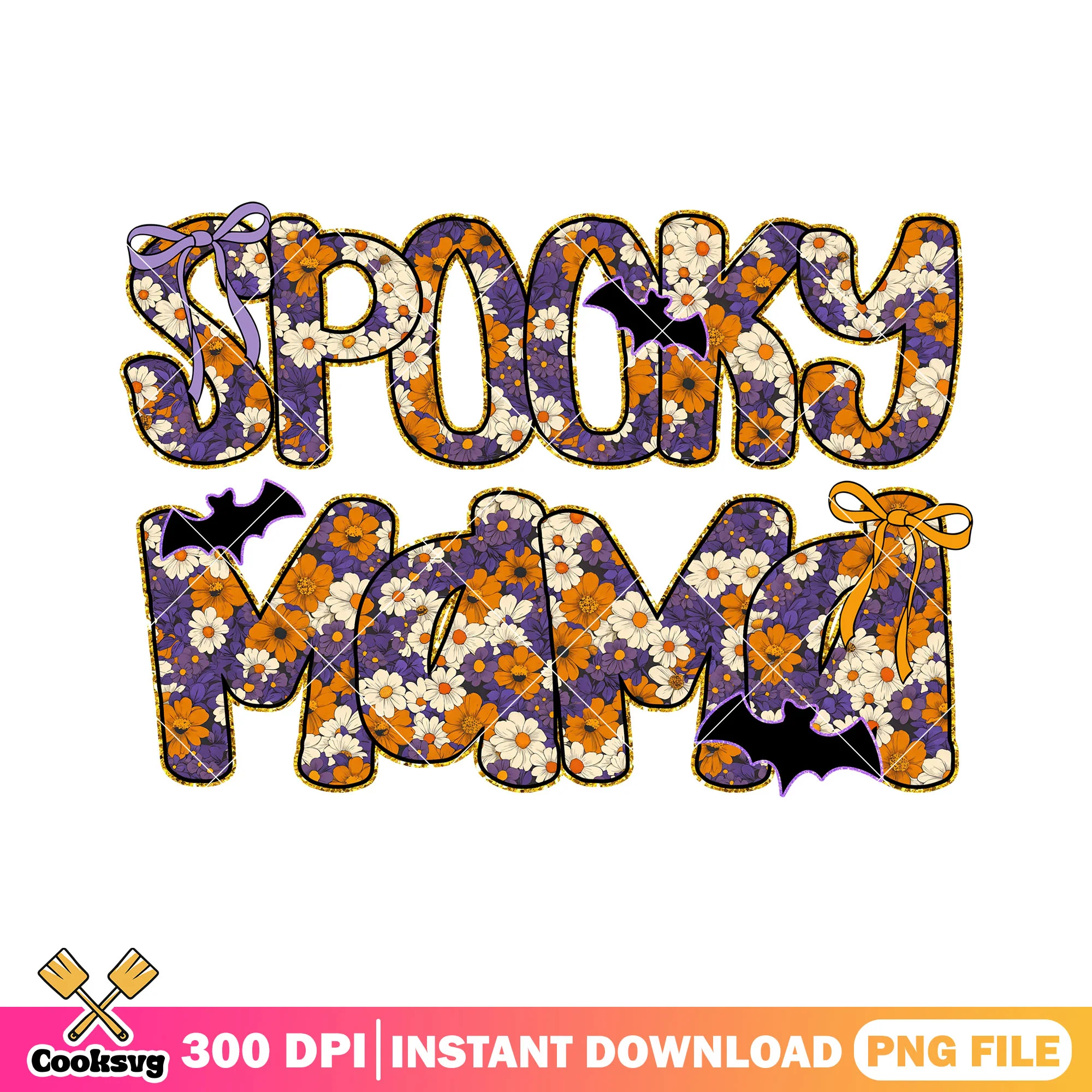 Image spooky mama flower png, halloween decor png, spooky font png