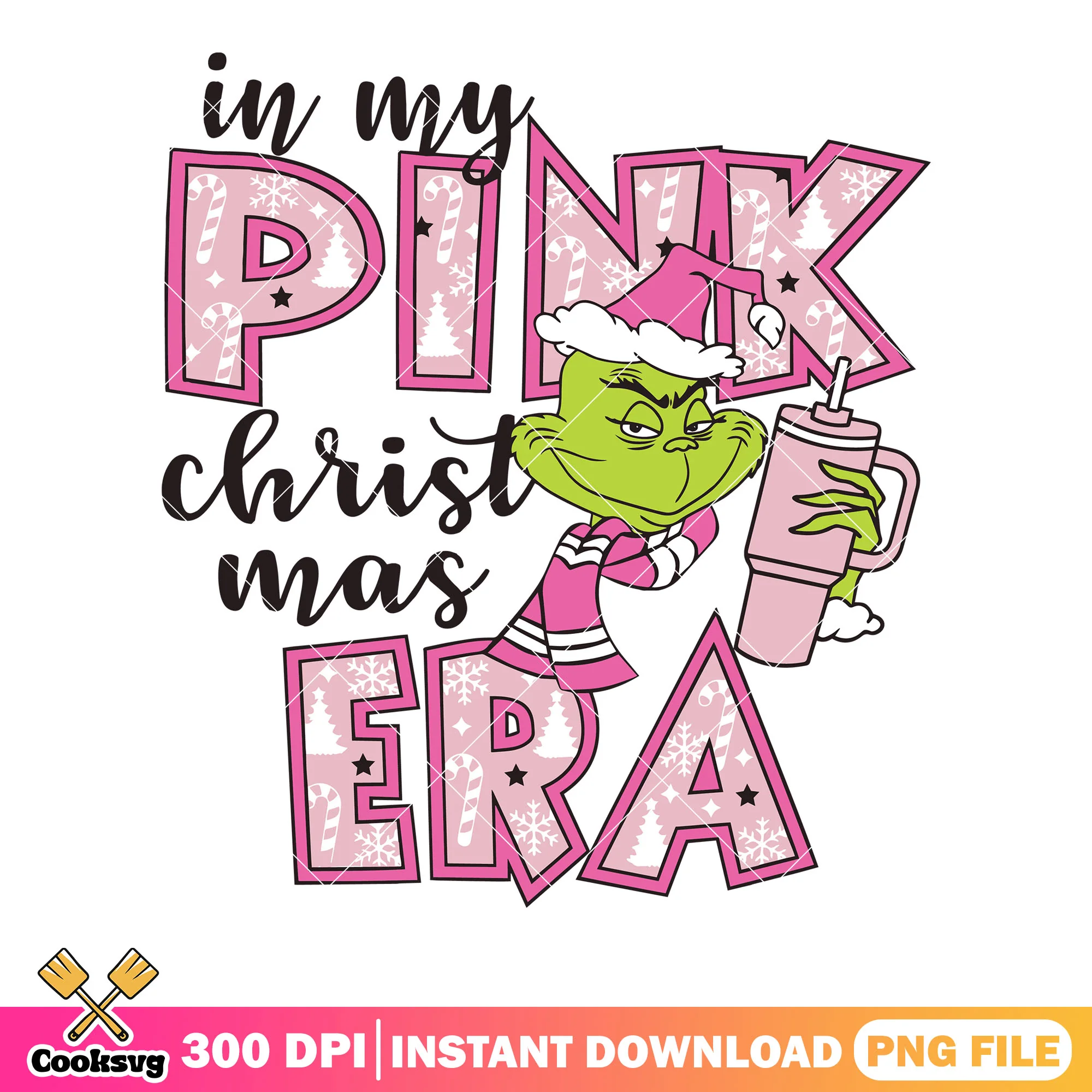 In my pink era grinch png, grinch with pink png, santa hat pink png