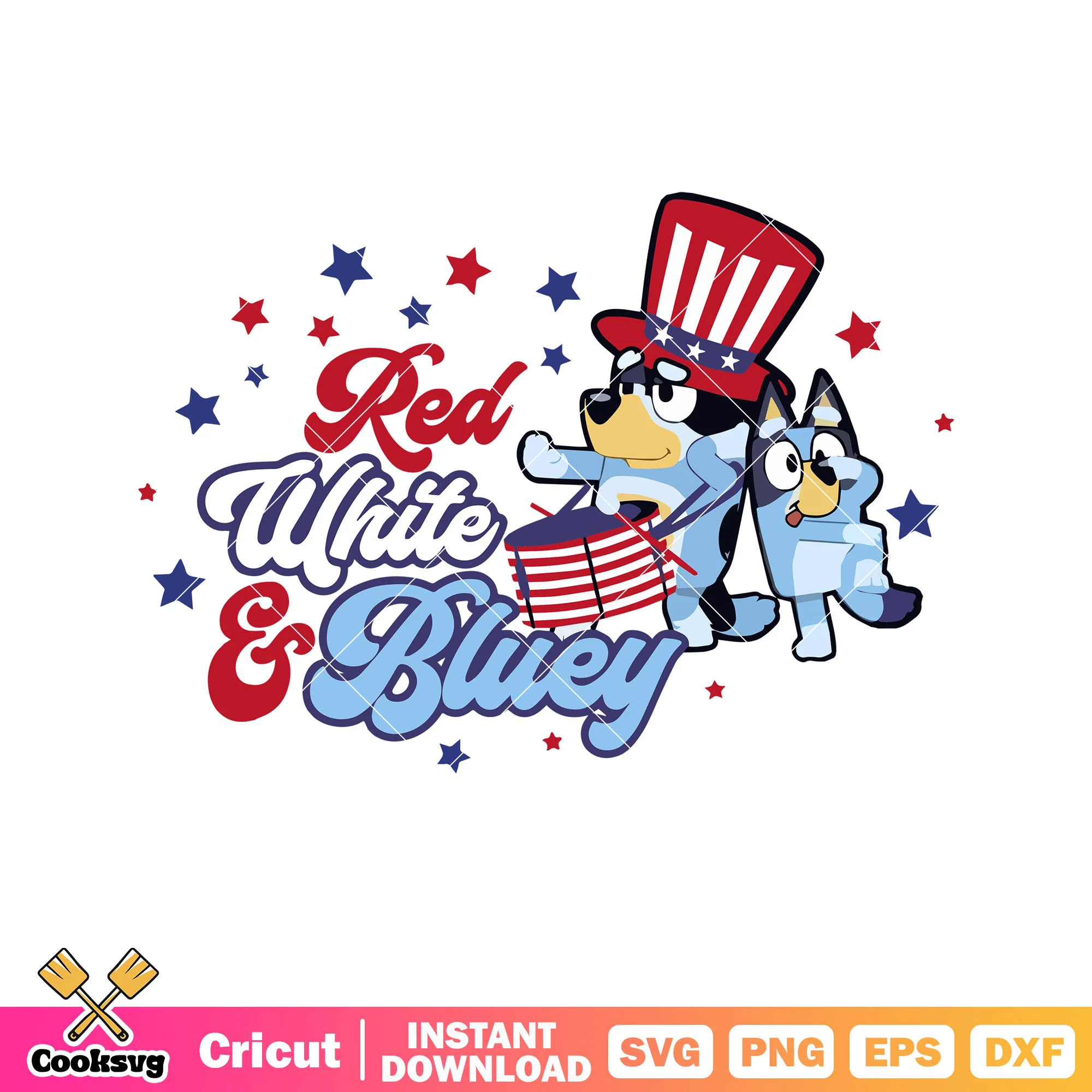 Independence day red white bluey funny svg, bluey family svg, bluey dog svg