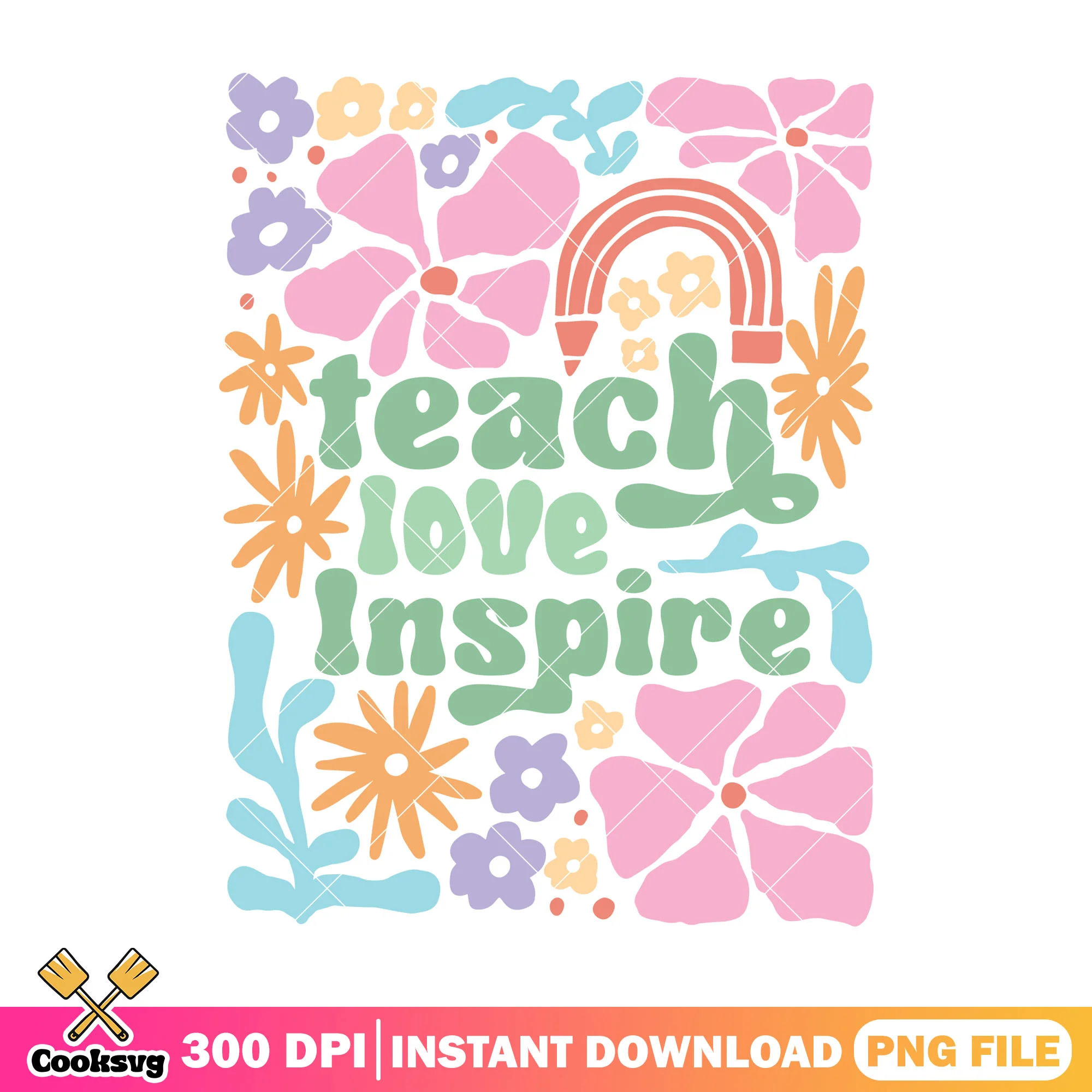Inspire teach love png, green font png, back to school art png