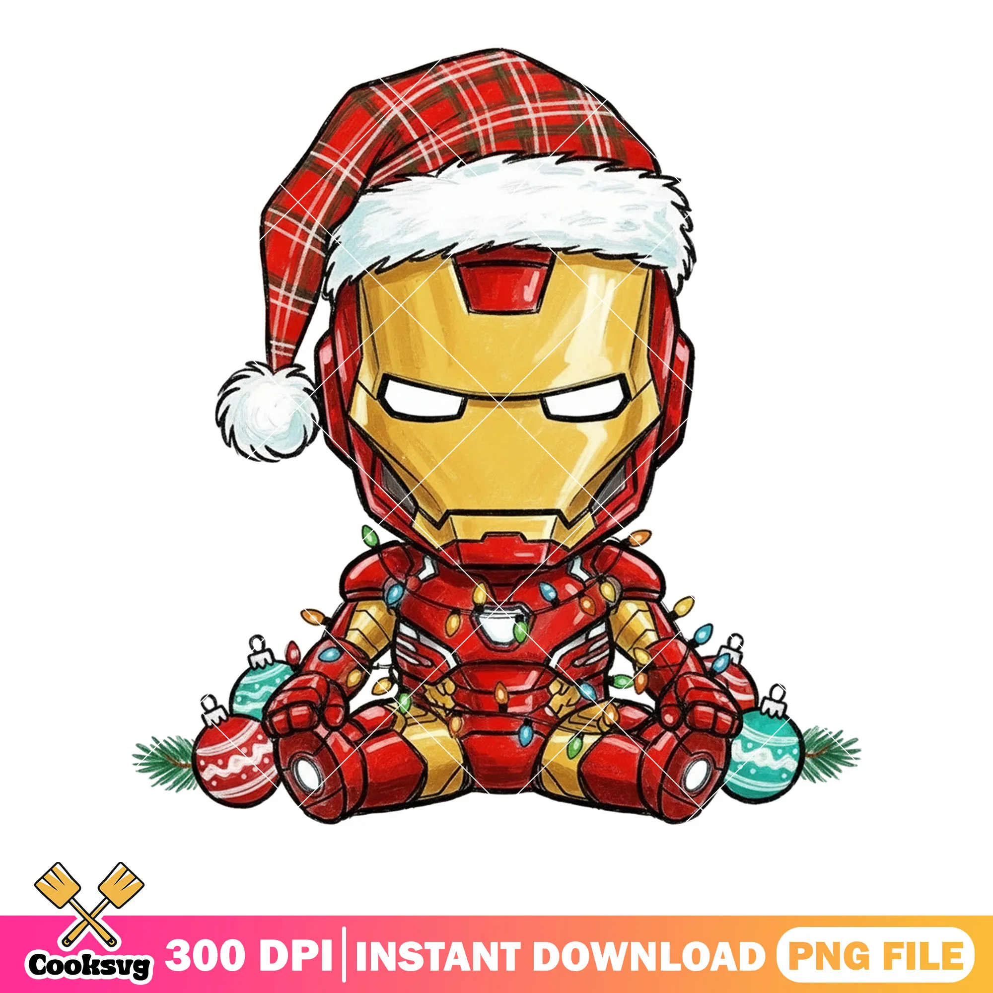 Iron man christmas funko png, cute ironman png, decor bauble png