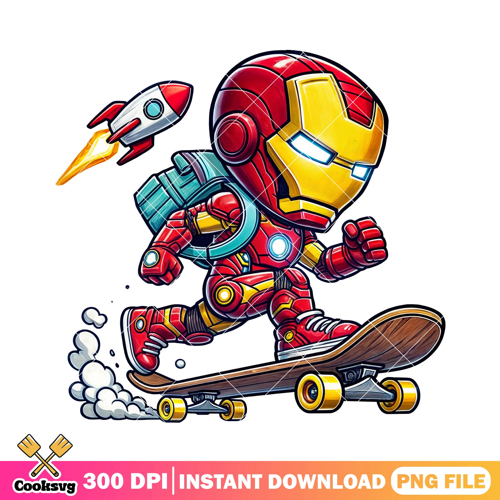 Iron man skateboarding png, back to school student png, iron man png