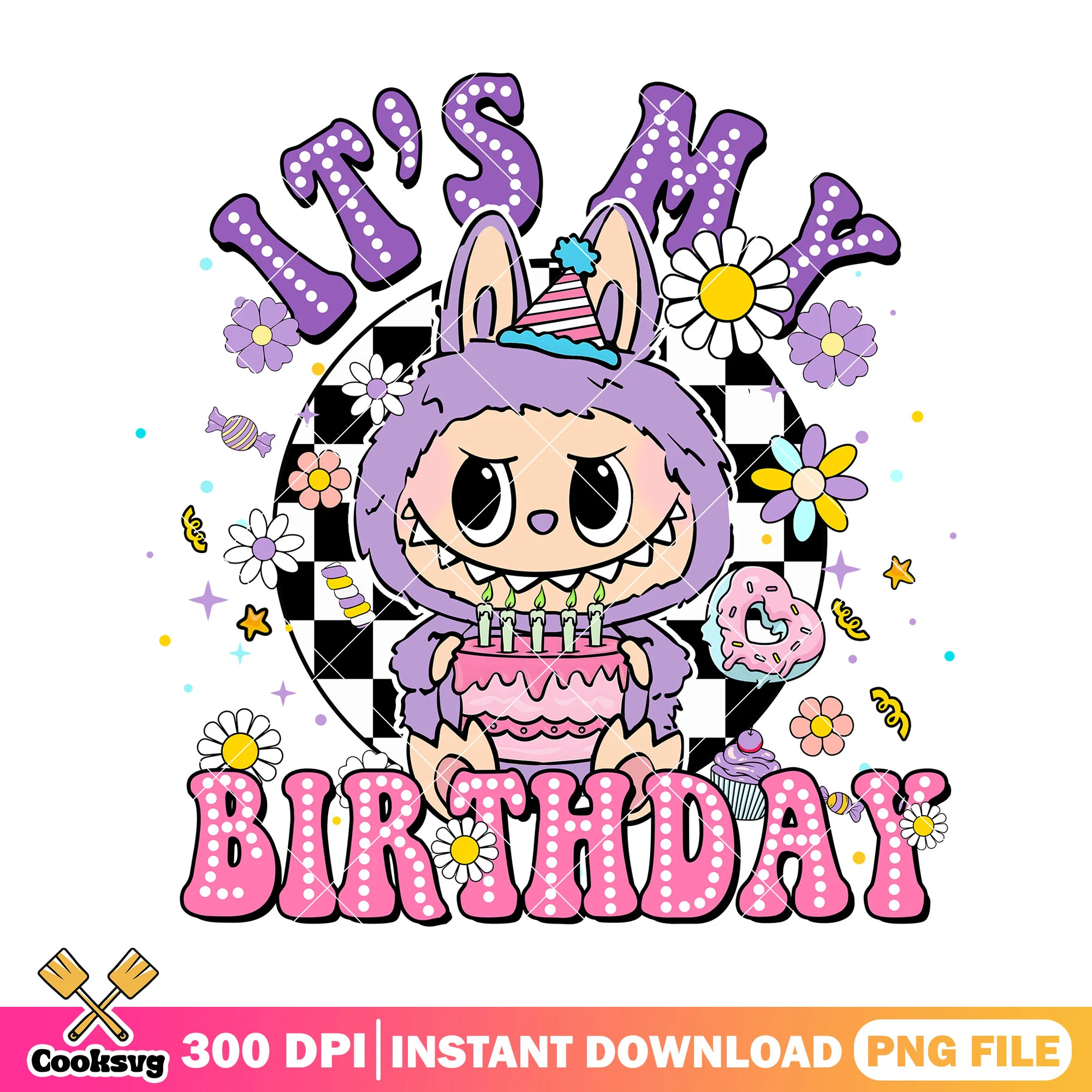 It_s my birthday png, purple labubu png, labubu popmart png