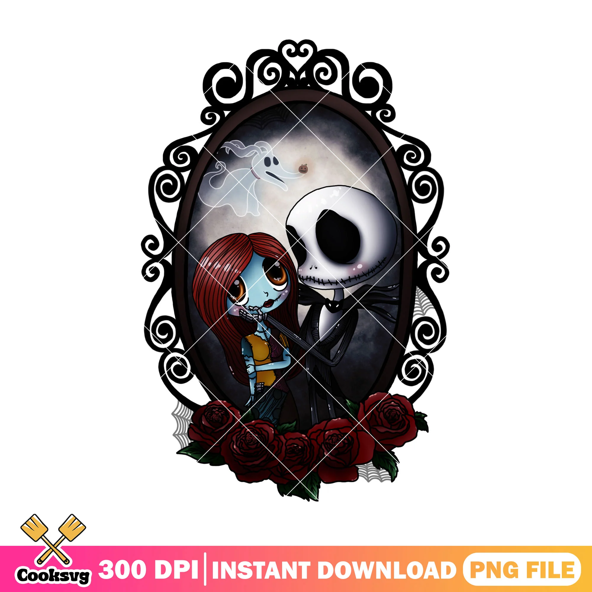 Jack and sally chibi png, halloween horror png, chibi jack png