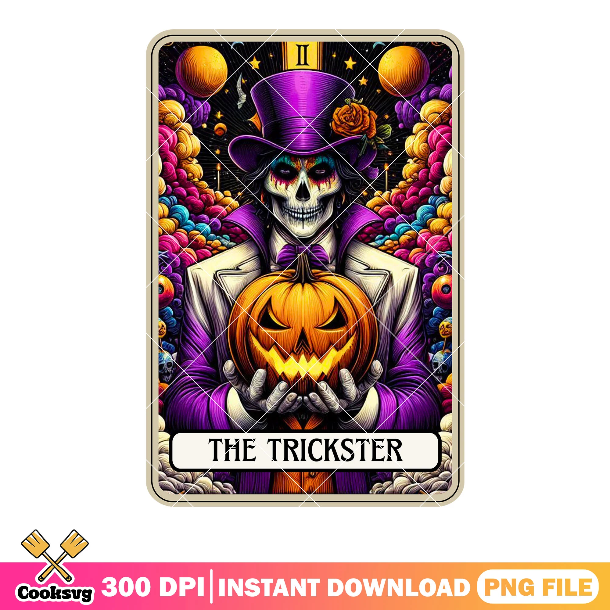Jack o lantern purple suit png, mystic card png, halloween night png