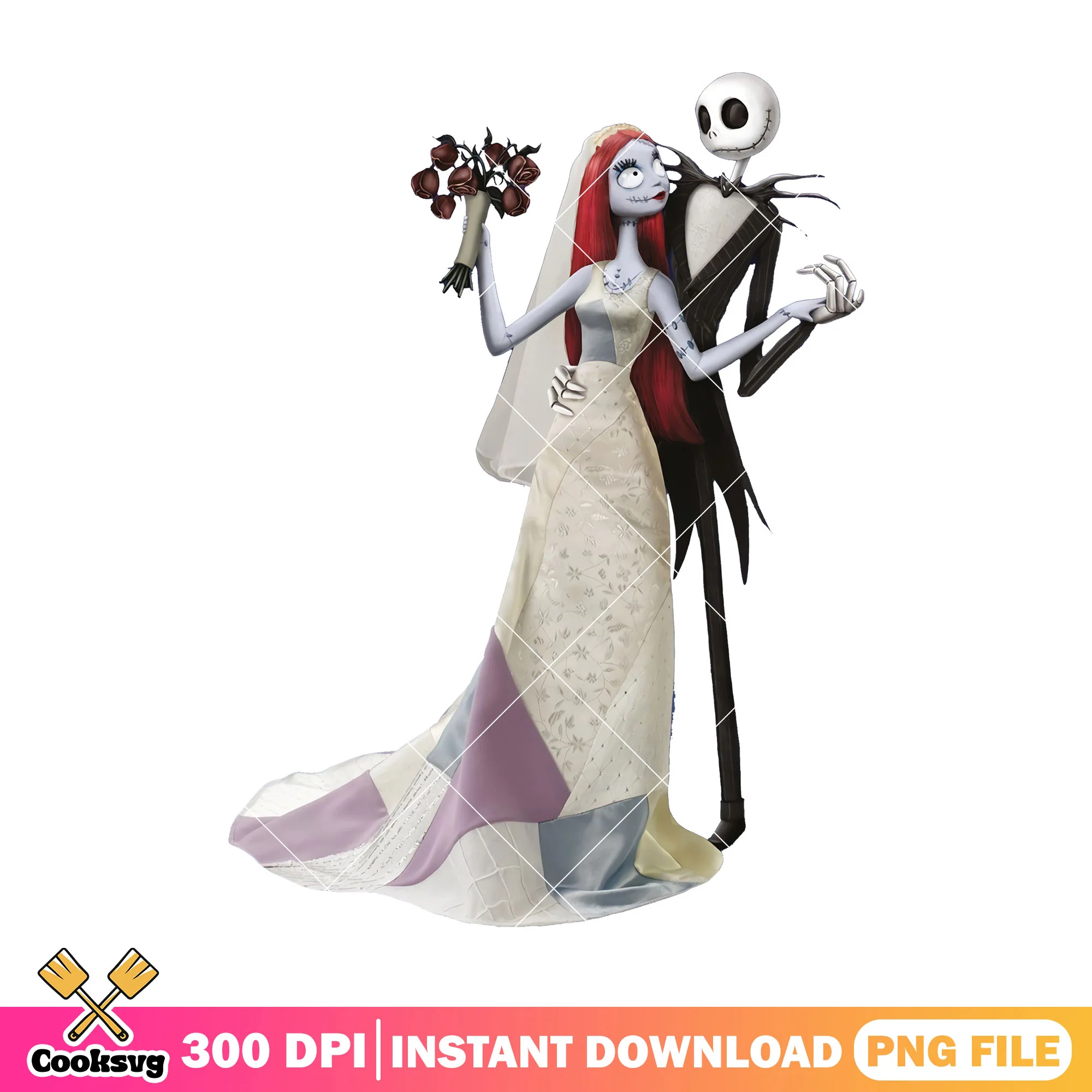 Jack sally happy wedding png, halloween horror png, horror wedding png