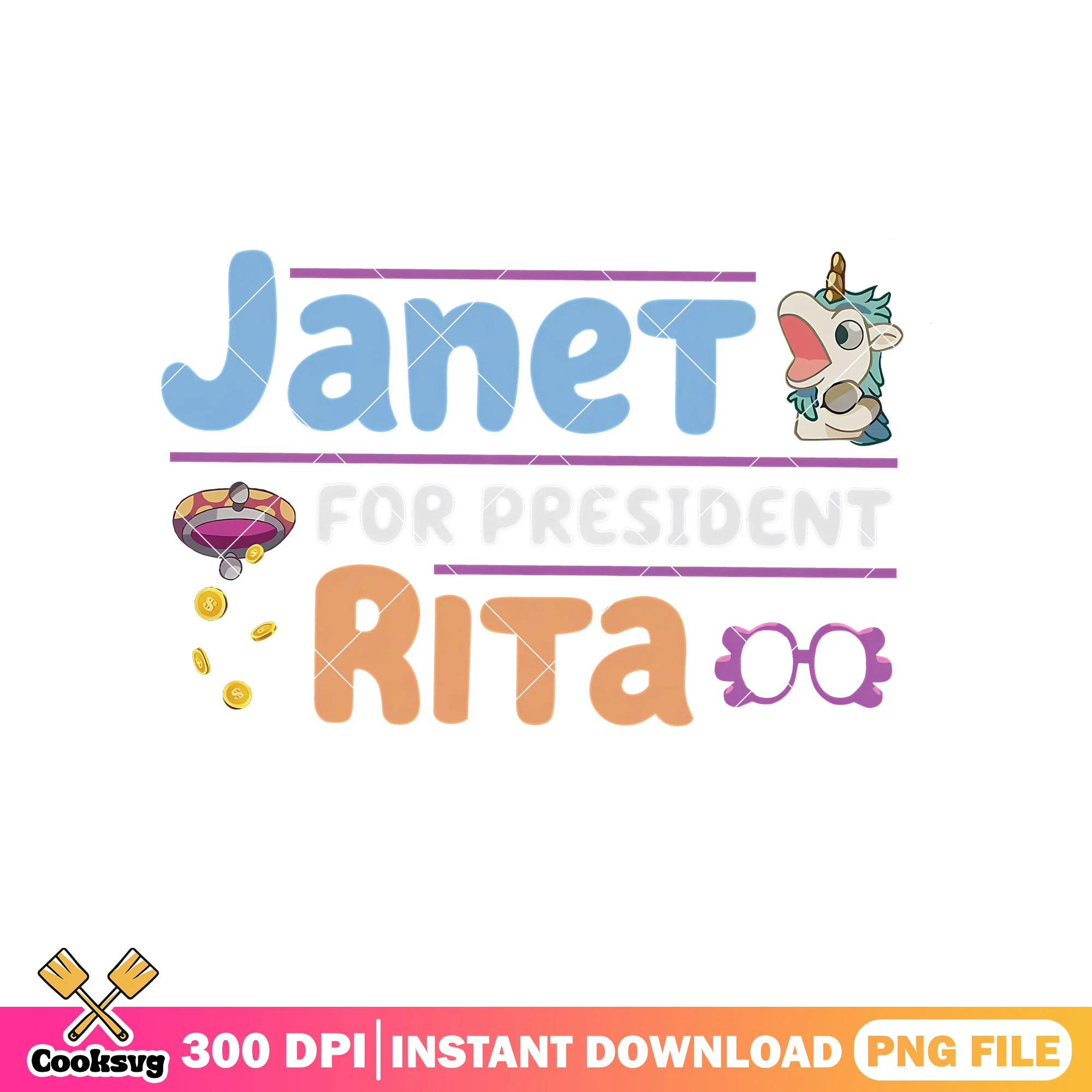 Janet for president rita bluey png, bluey unicorse png, bluey rita png