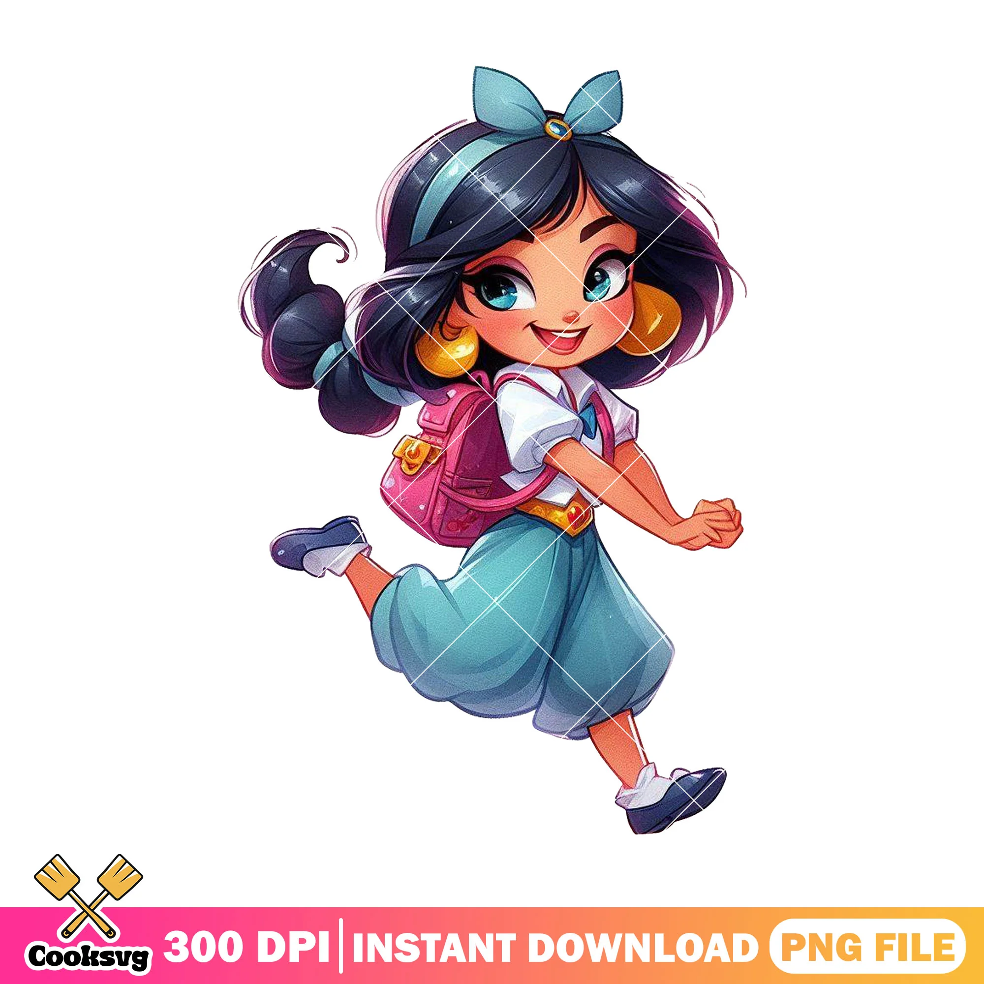 Jasmine chibi black hair png, go back to school png, disney love png