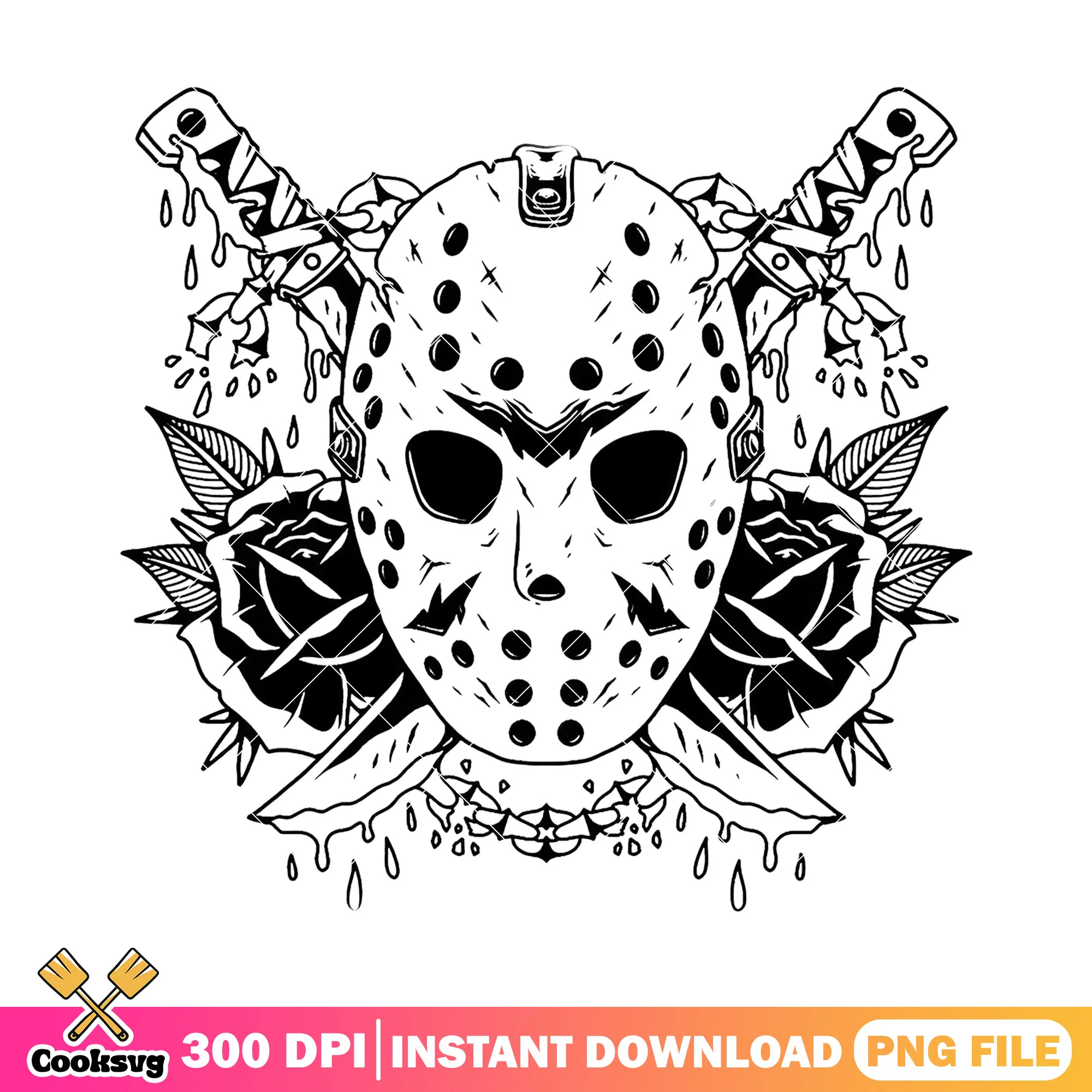 Jason voorhees head and rose flower design png, film scary png