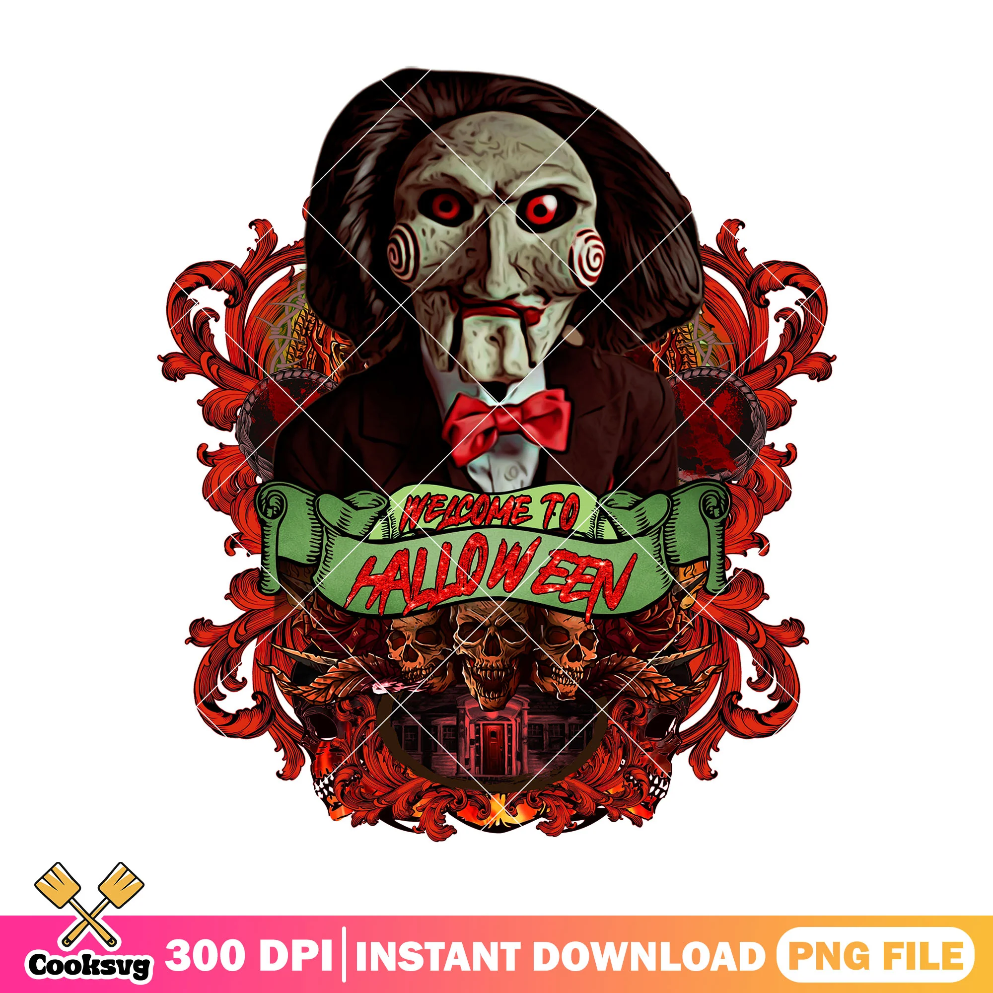 Jigsaw welcome to halloween png, jigsaw puzzles png, horror movie png