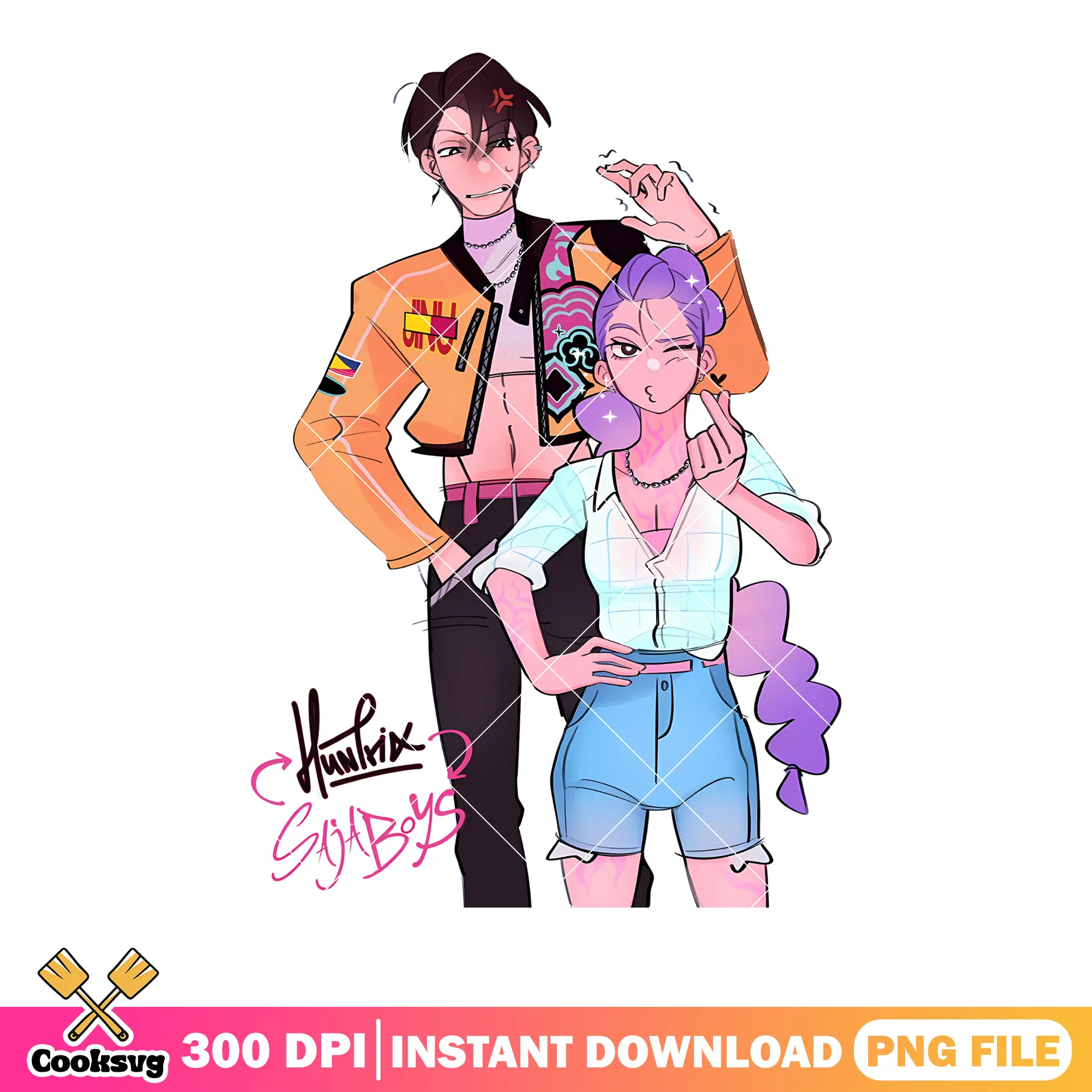 Jinu teasing rumi png, anime couple cute png, huntrix saji boys png