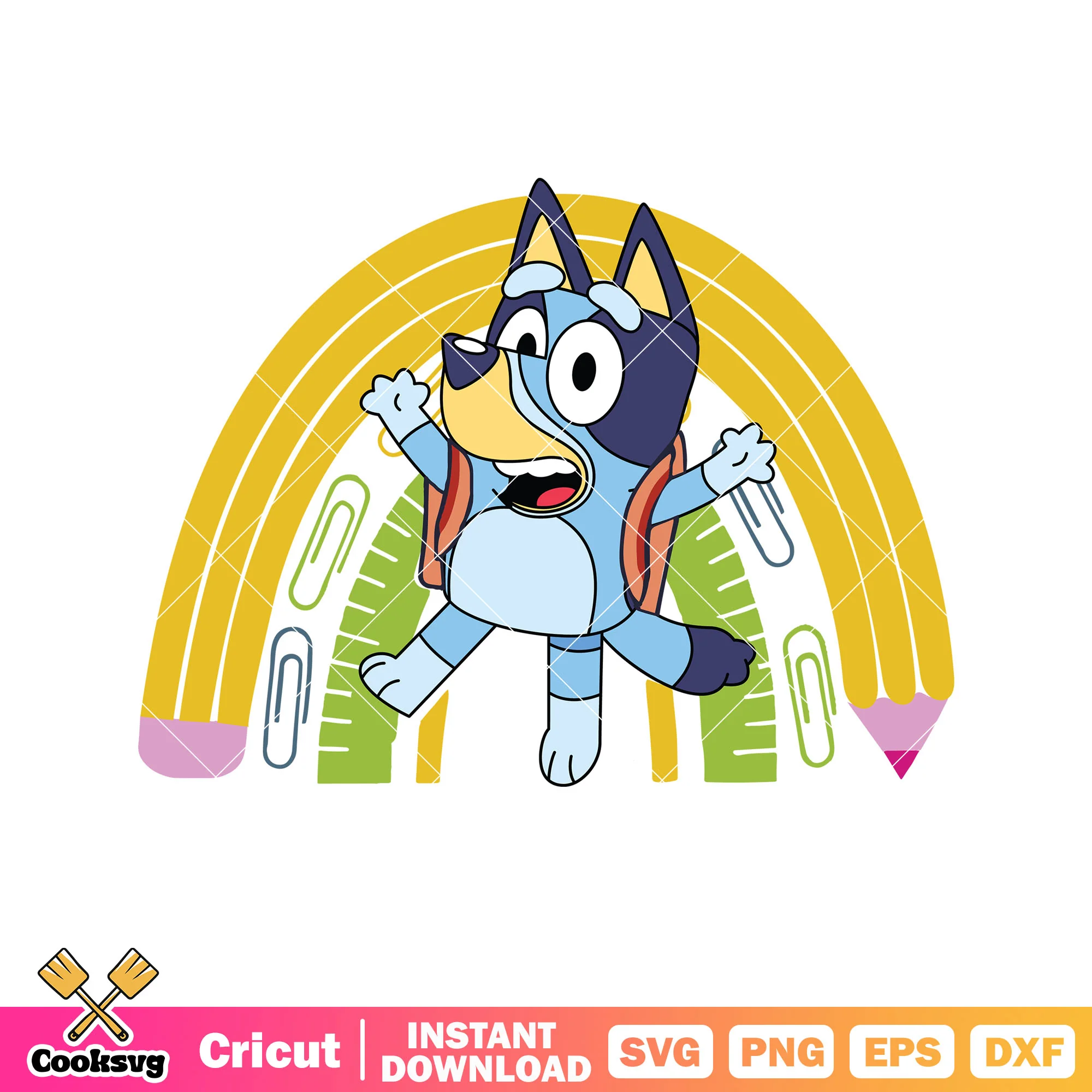 Jumping bluey backpack funny svg, bluey school episode svg, cartoon bluey svg