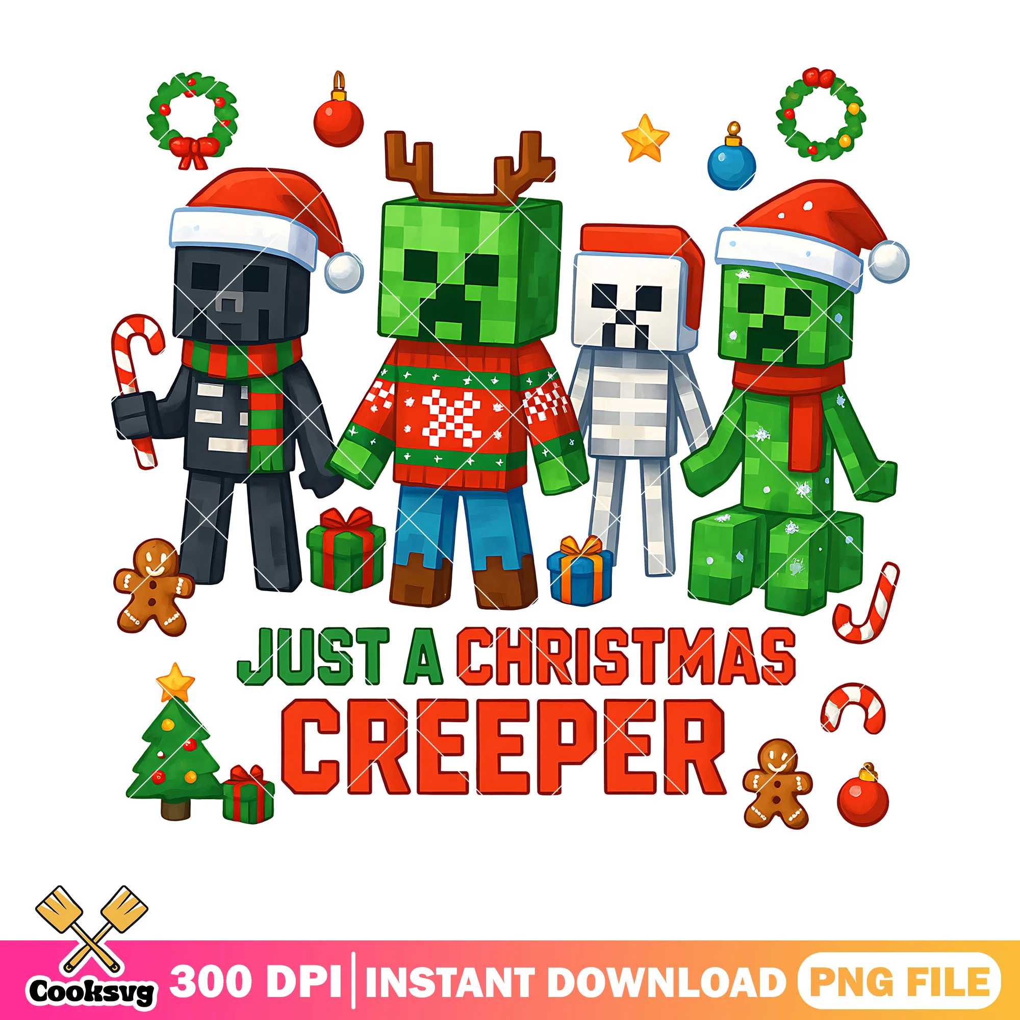 Just a christmas creeper png, christmas decor png, skeleton png
