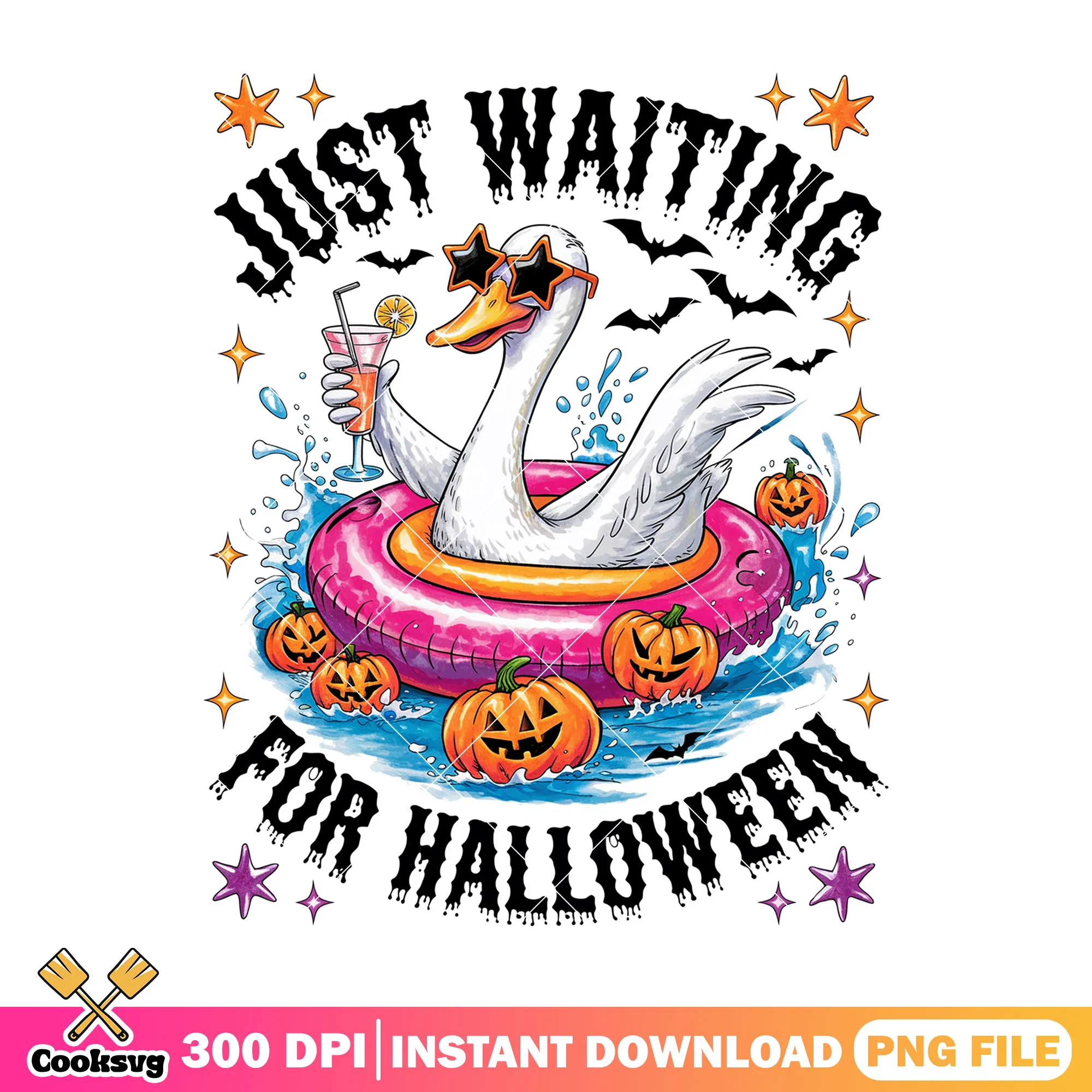 Just waiting for halloween png, halloween fun png, horror duck png