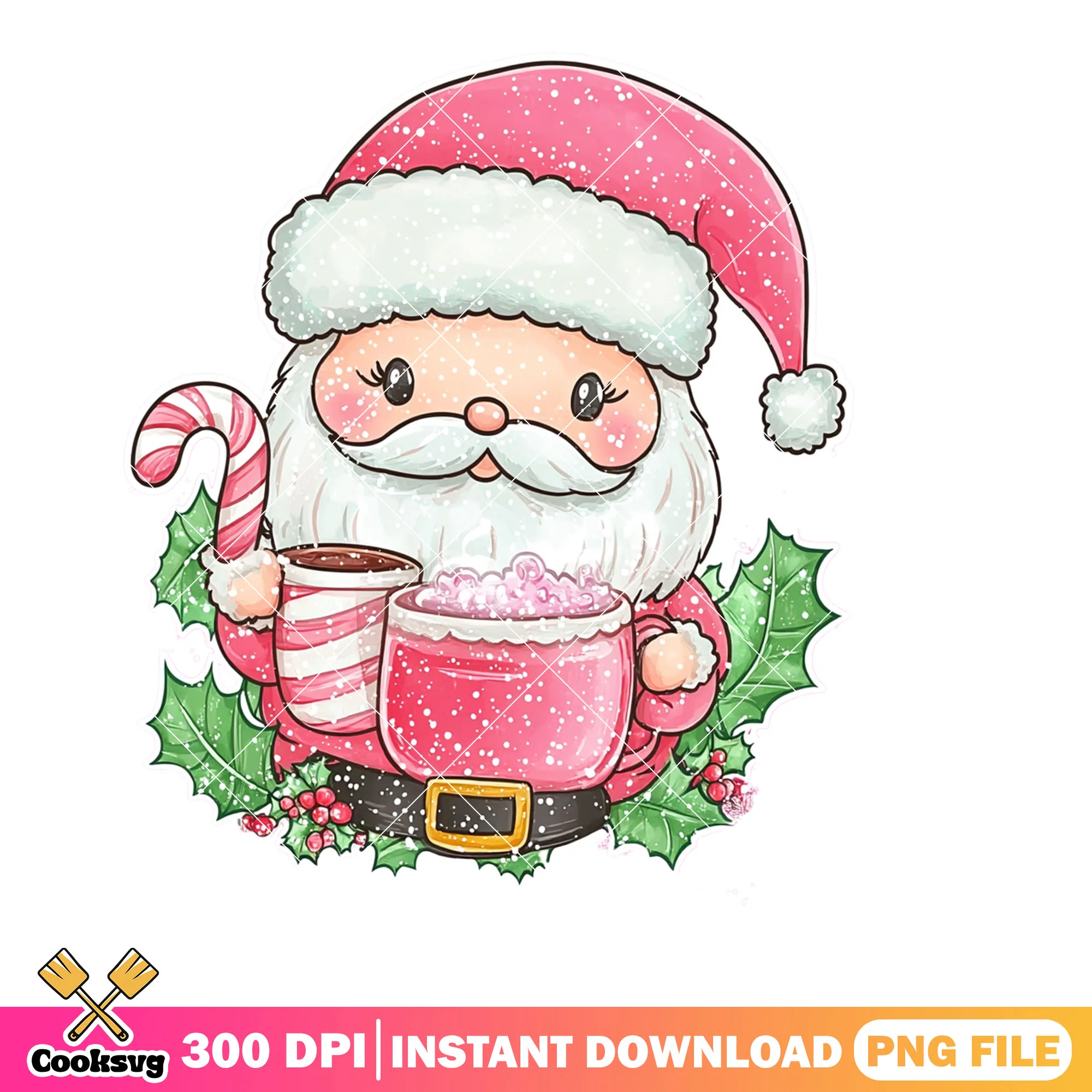 Kawaii cute santa png, christmas gifts png, candy cane png